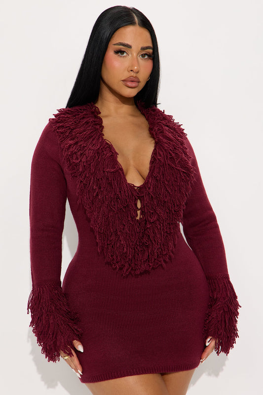 Chi Sweater Mini Dress - Burgundy