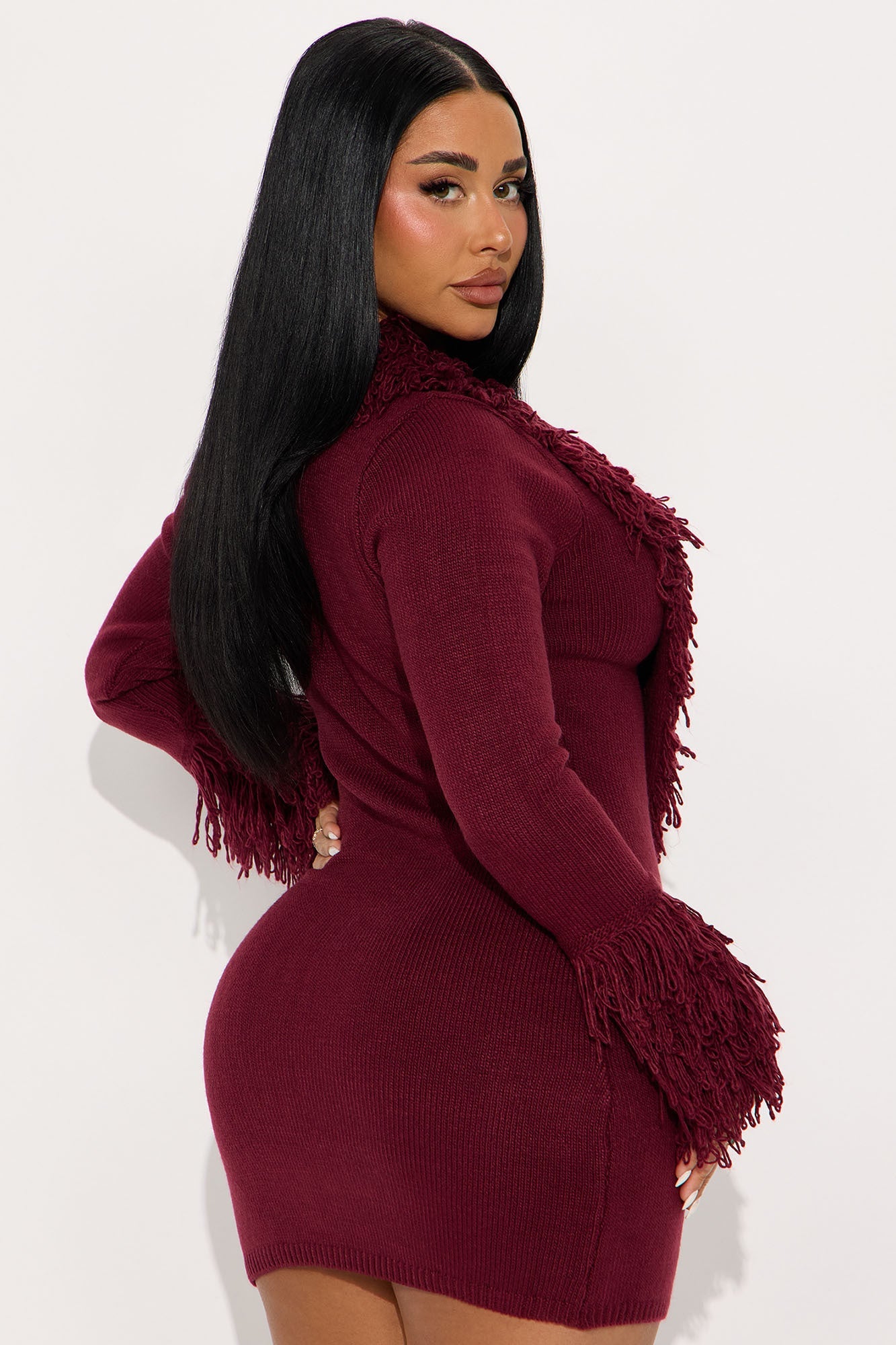 Chi Sweater Mini Dress - Burgundy