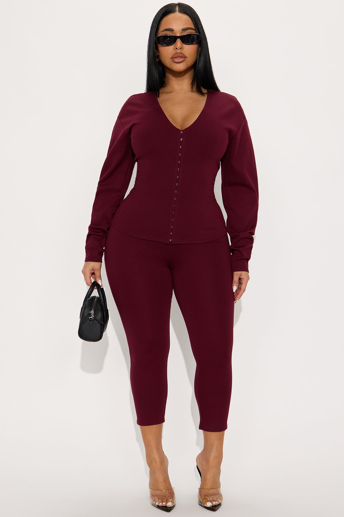 Step It Up Ponte Capri Set - Burgundy