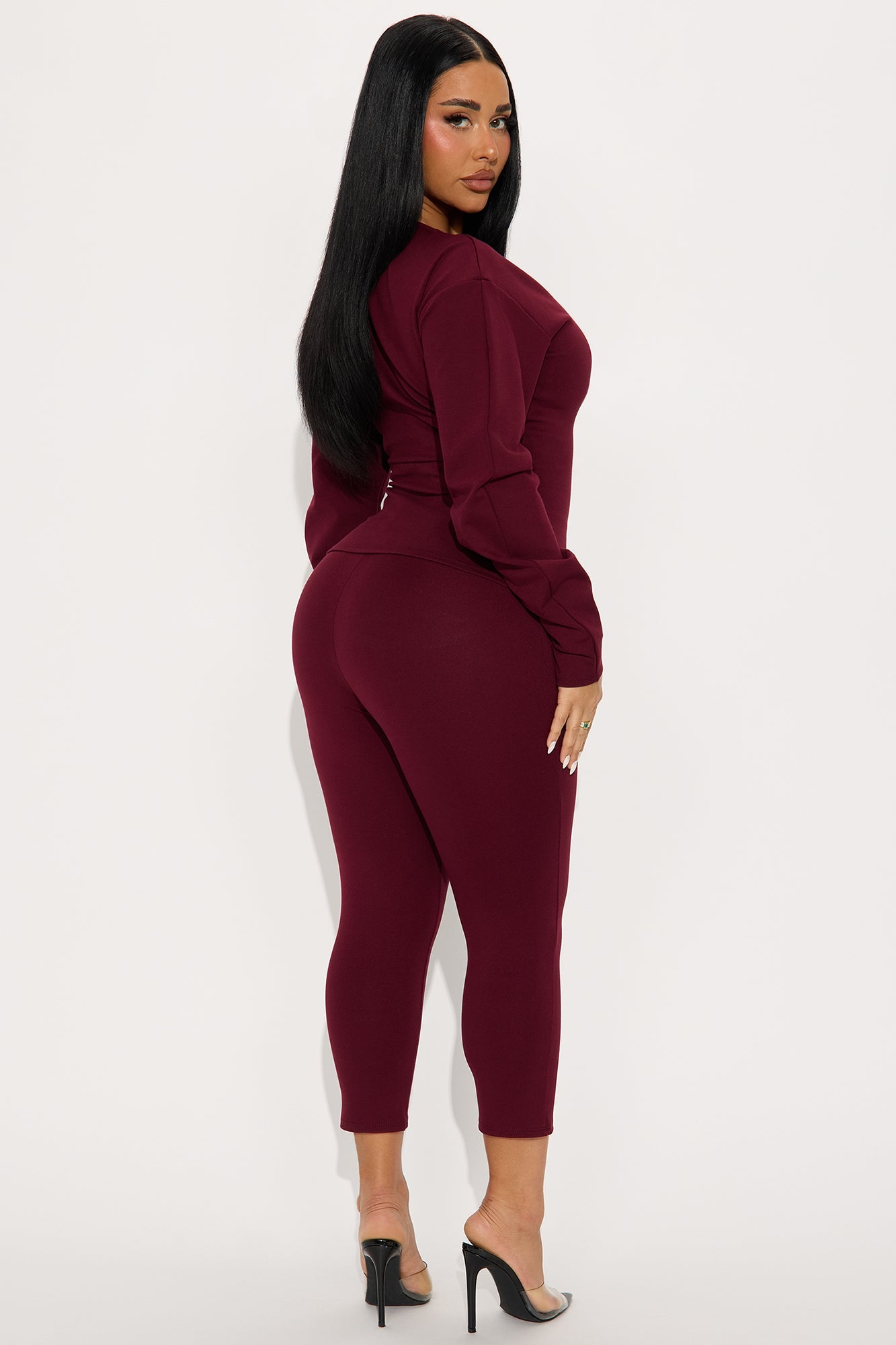 Step It Up Ponte Capri Set - Burgundy