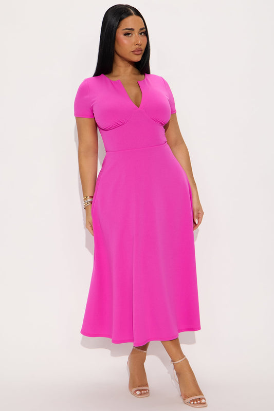 Charolette Short Sleeve Midi Dress - Fuchsia