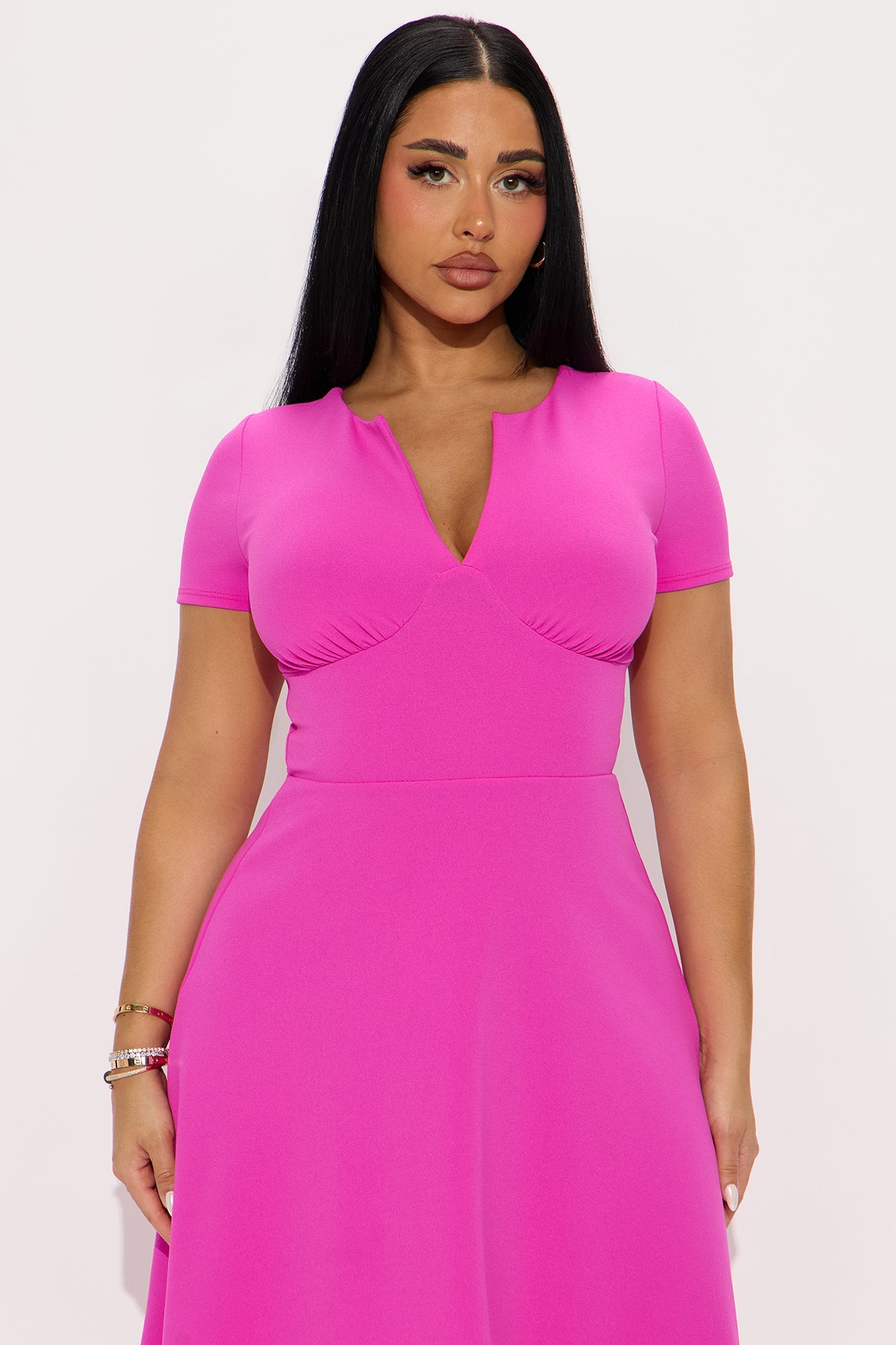 Charolette Short Sleeve Midi Dress - Fuchsia