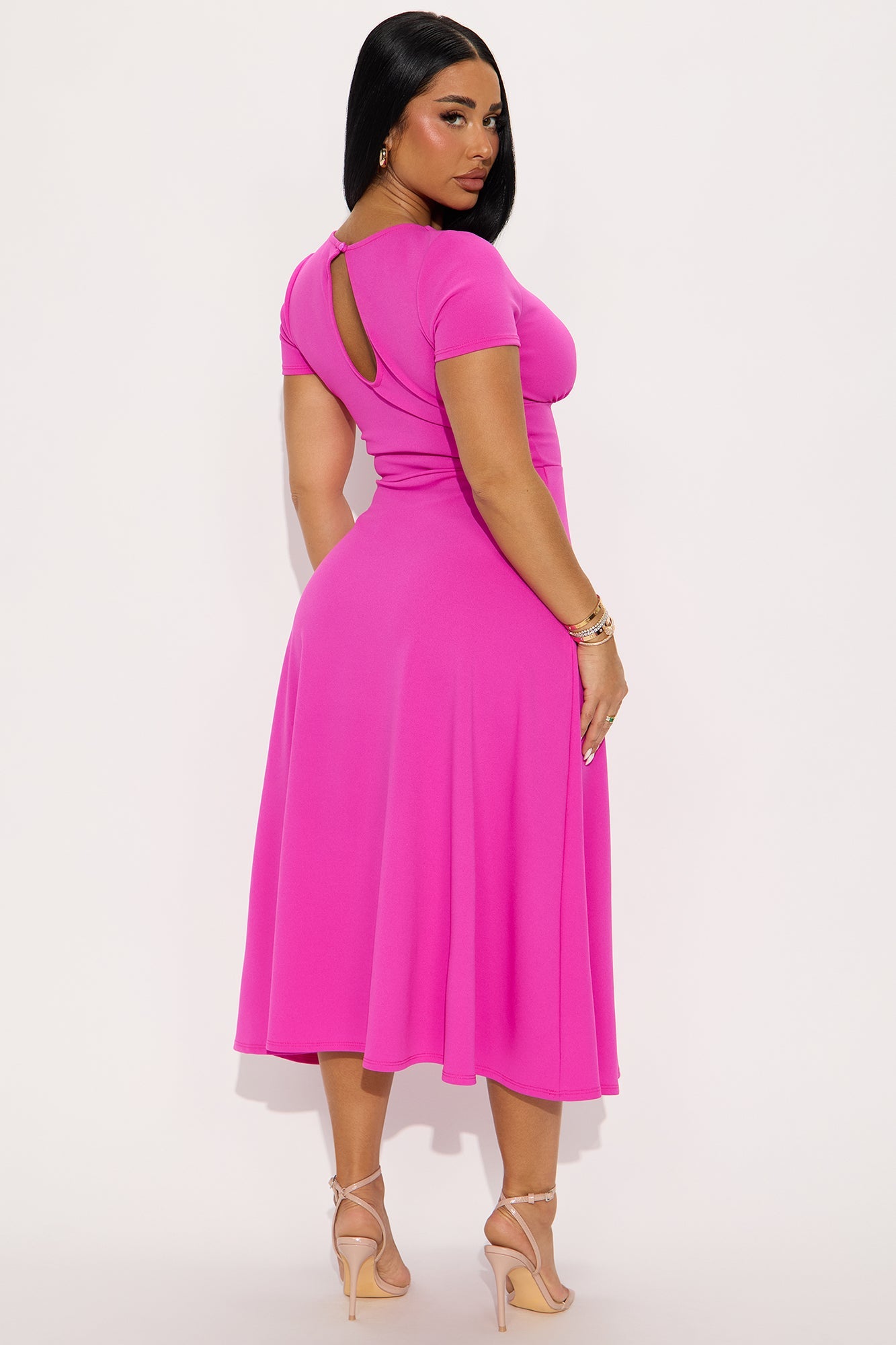 Charolette Short Sleeve Midi Dress - Fuchsia