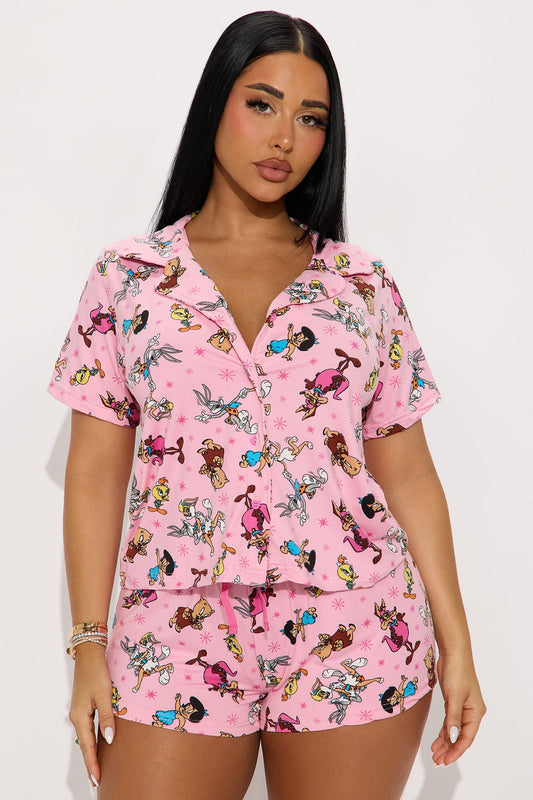 Loony Tunes Flintstones PJ Short Set - Pink/combo