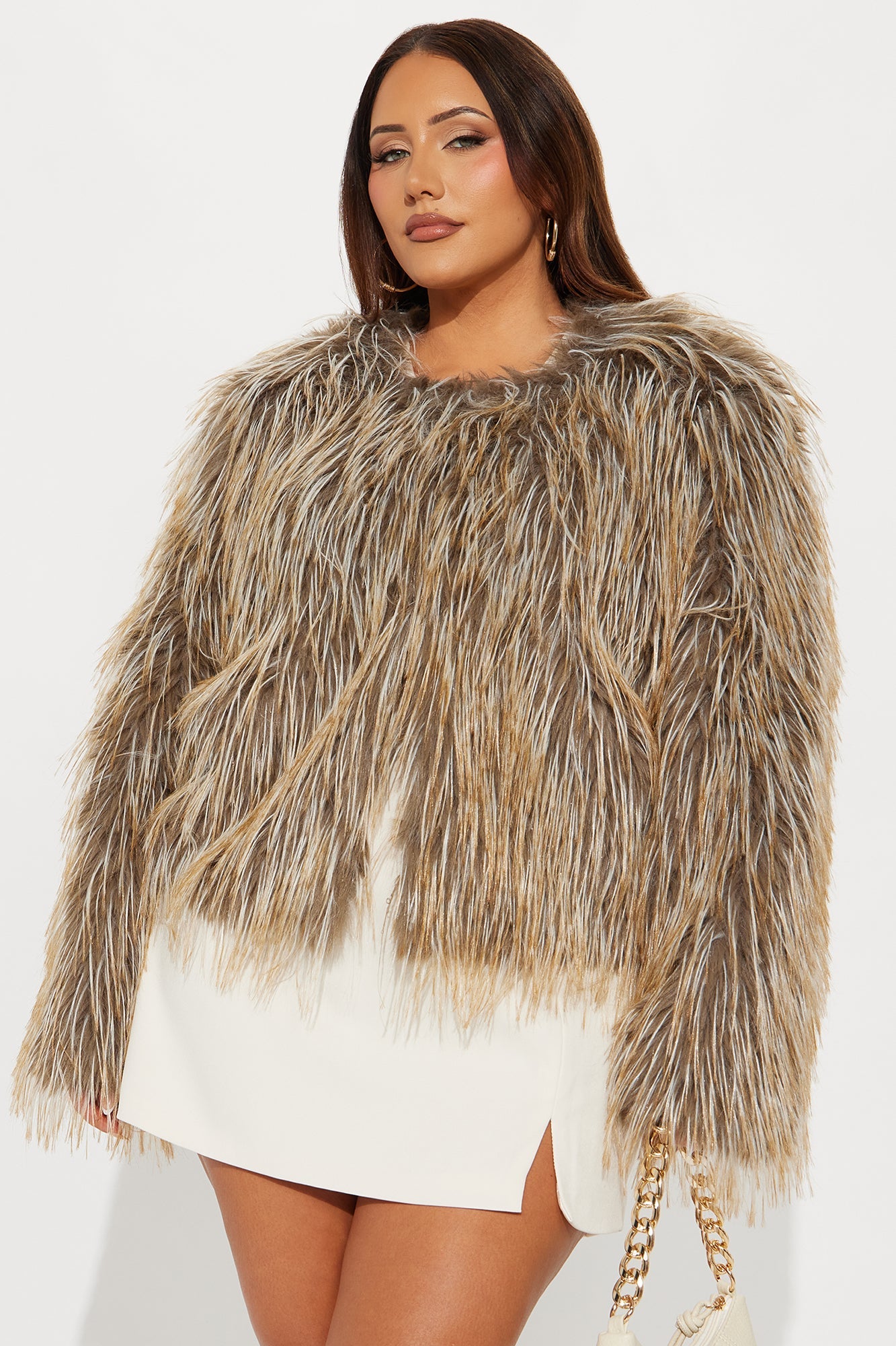 Wild Lux Faux Fur Coat - Tan/Multi