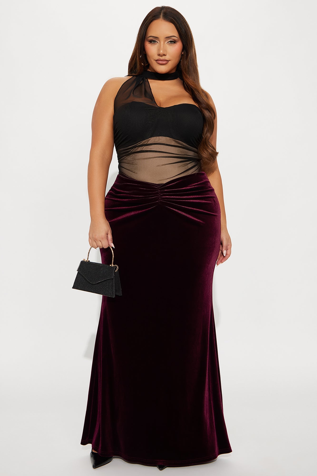 Crushing On You Velvet V Front Maxi Skirt - Burgundy