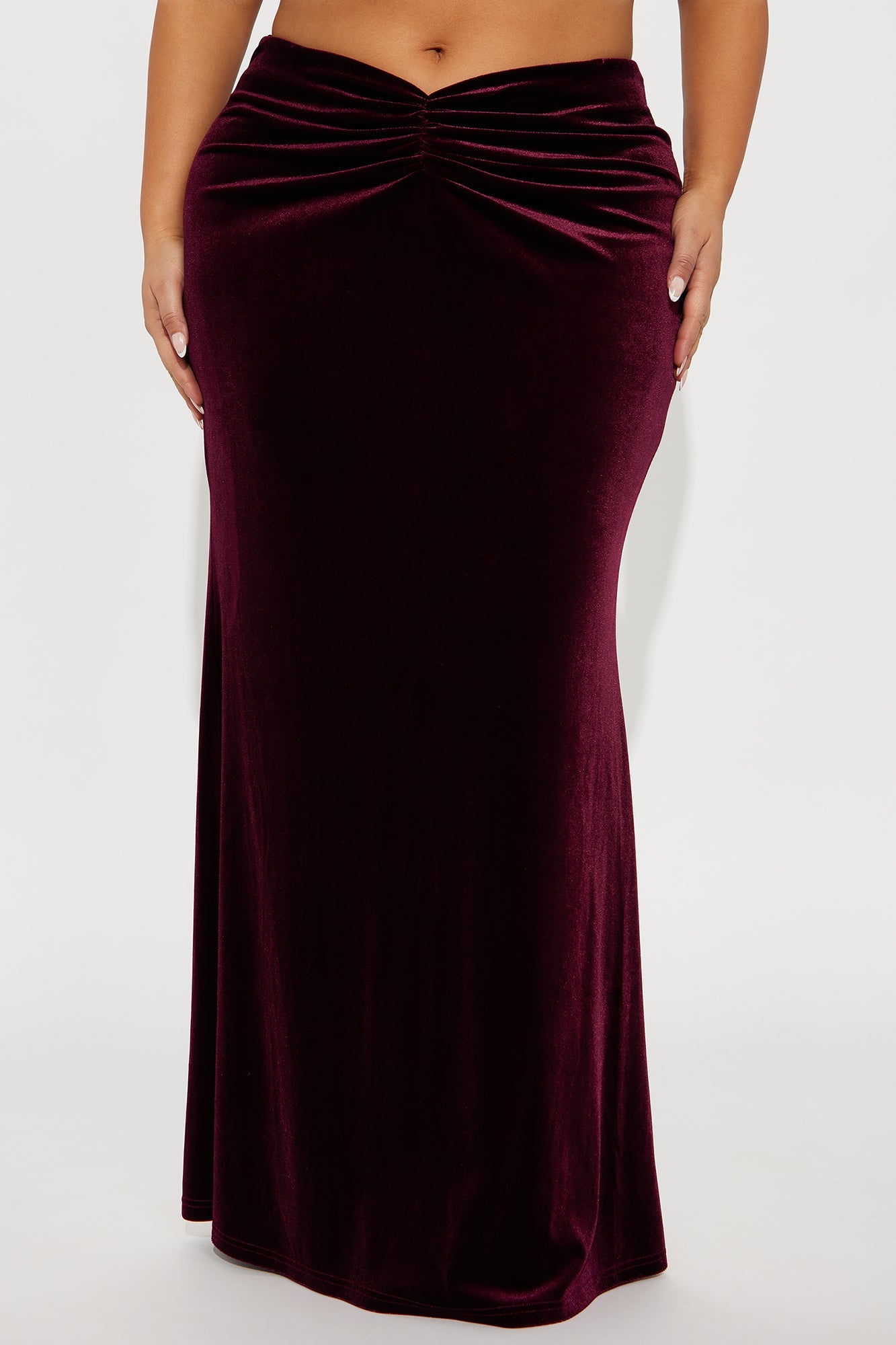 Crushing On You Velvet V Front Maxi Skirt - Burgundy