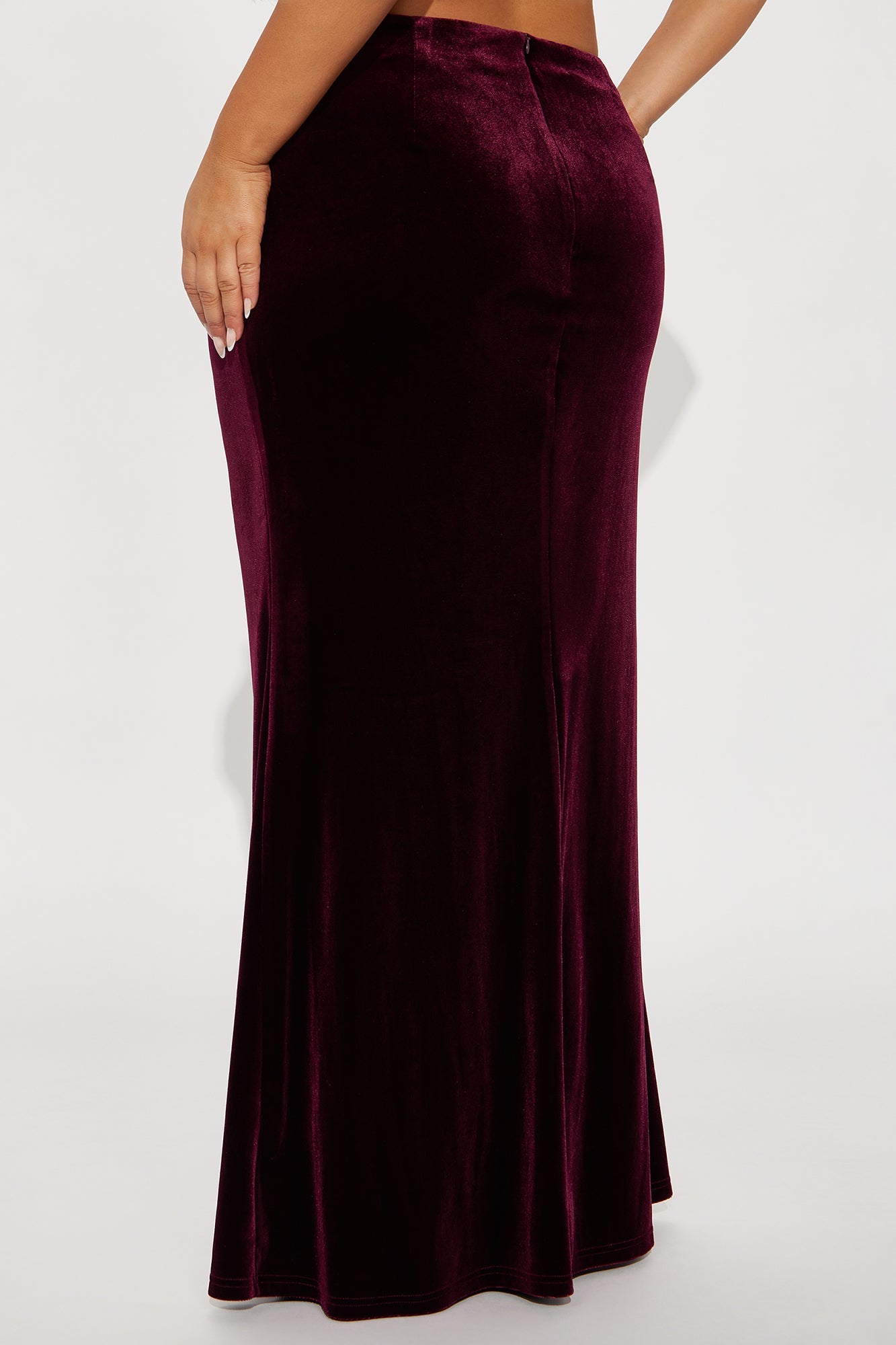 Crushing On You Velvet V Front Maxi Skirt - Burgundy
