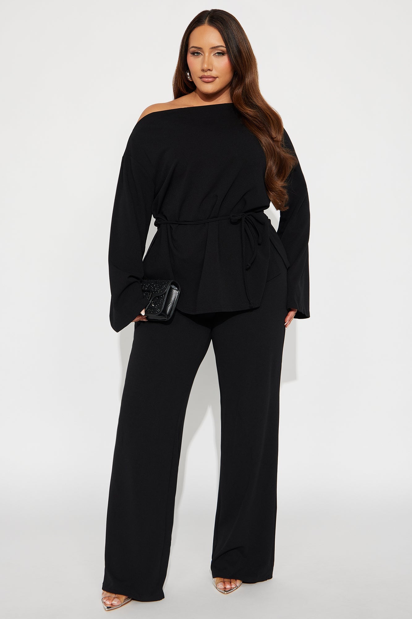 Gemma Off Shoulder Pant Set - Black