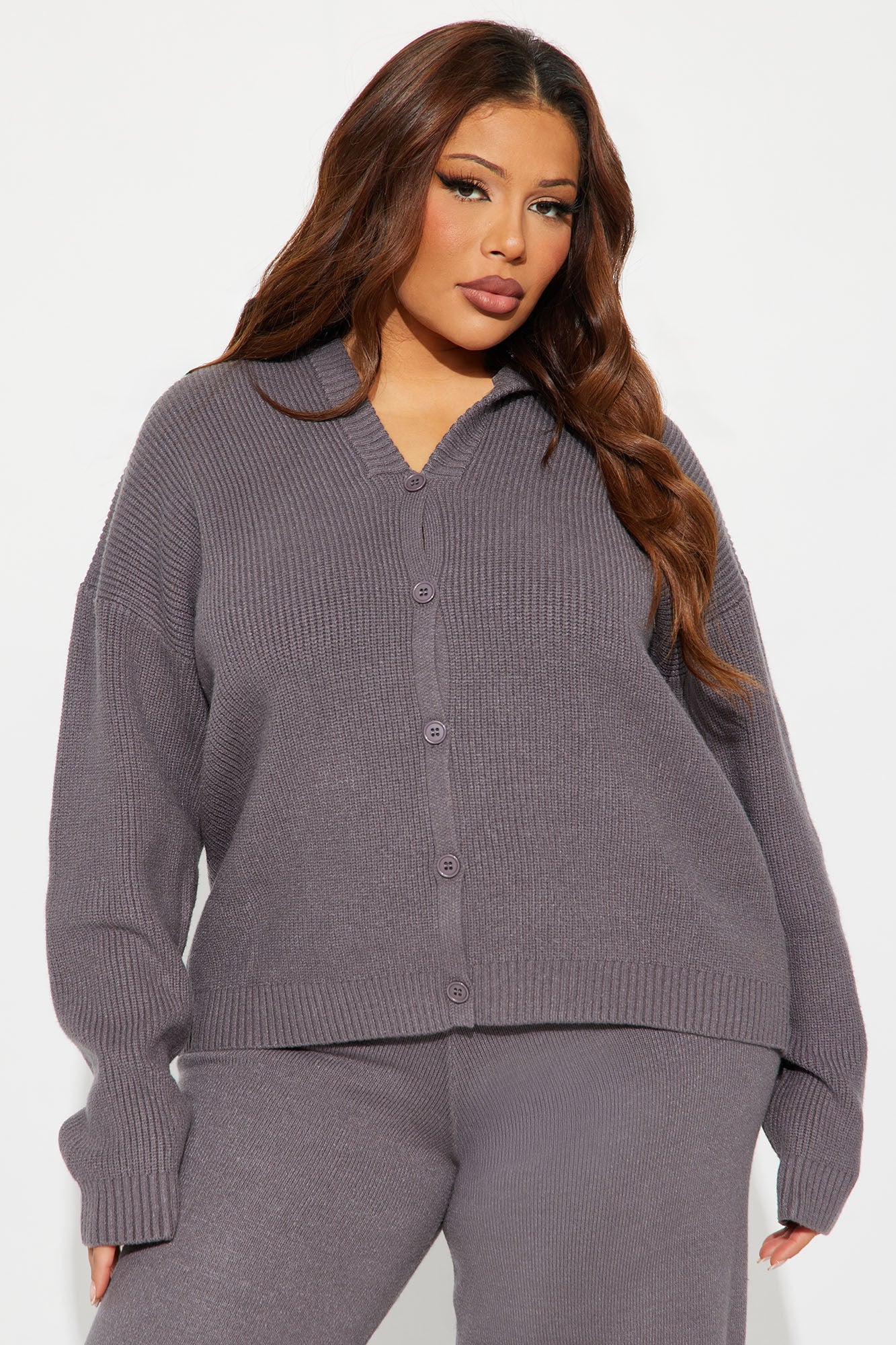 Hazel Hooded Sweater Wide Leg Pant Set - Grey