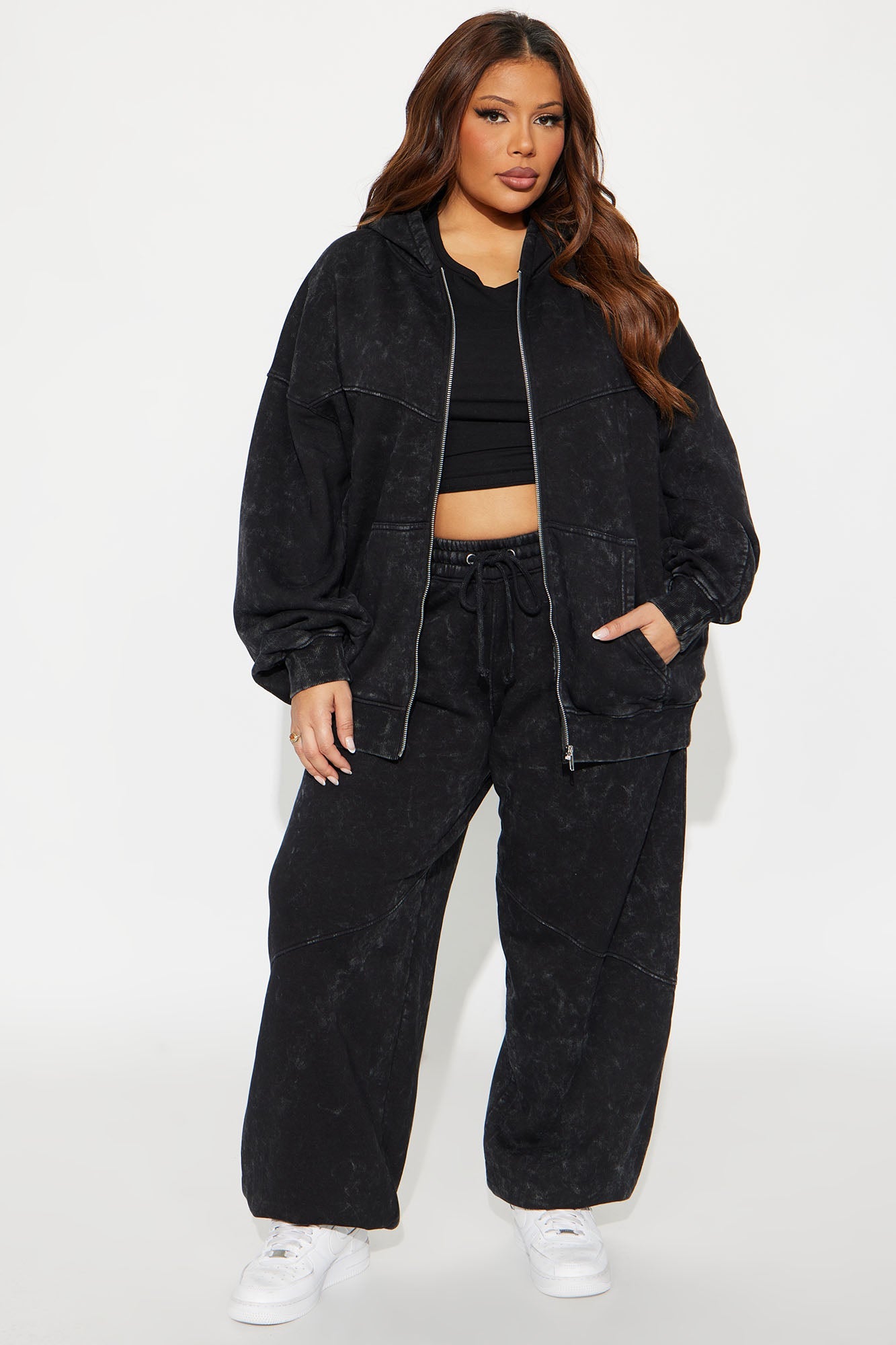 Kathleen Washed Fleece Lounge Zip Up Hoodie - Charcoal