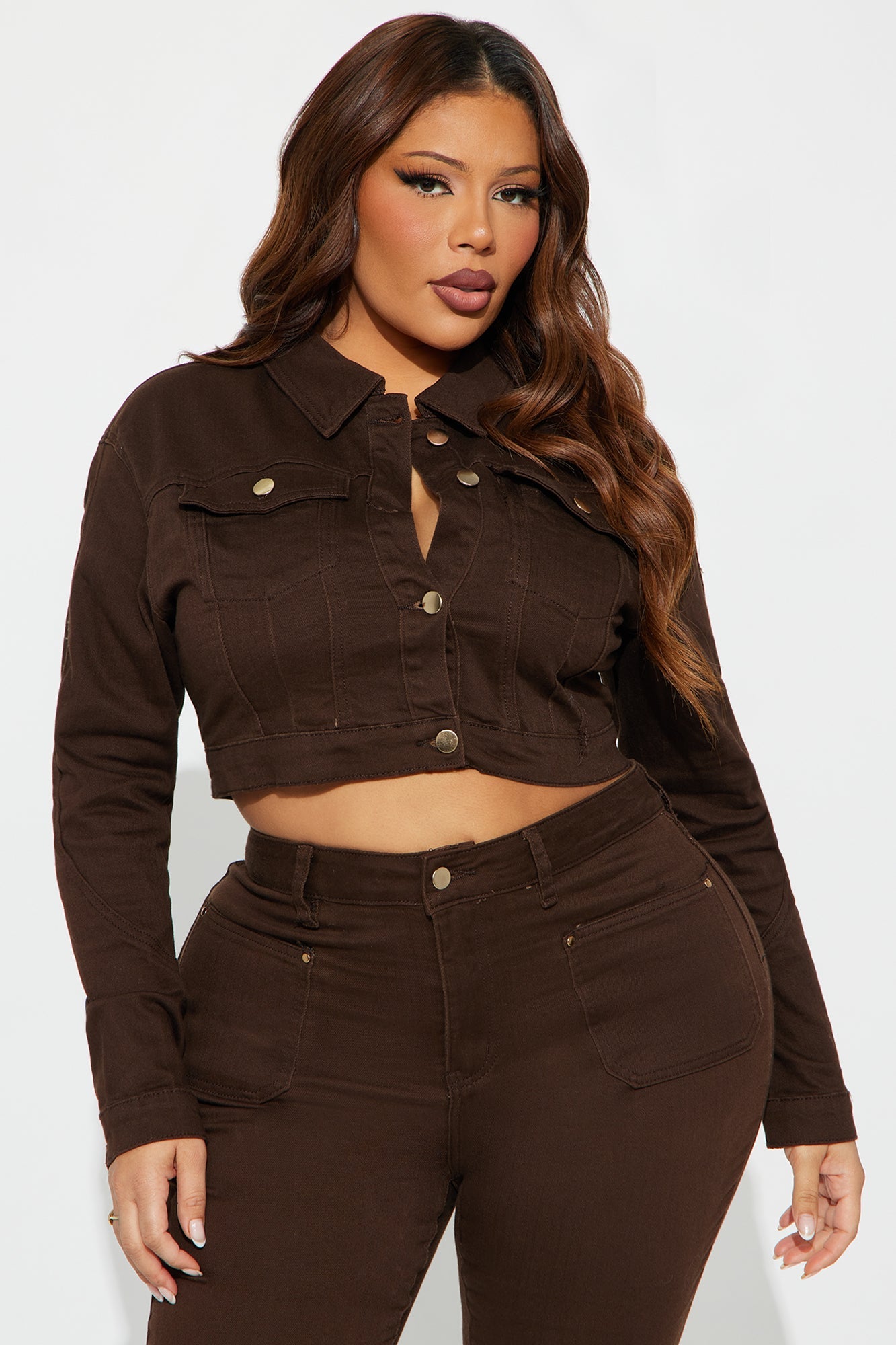 Show You Around Stretch Twill Pant Set - Brown