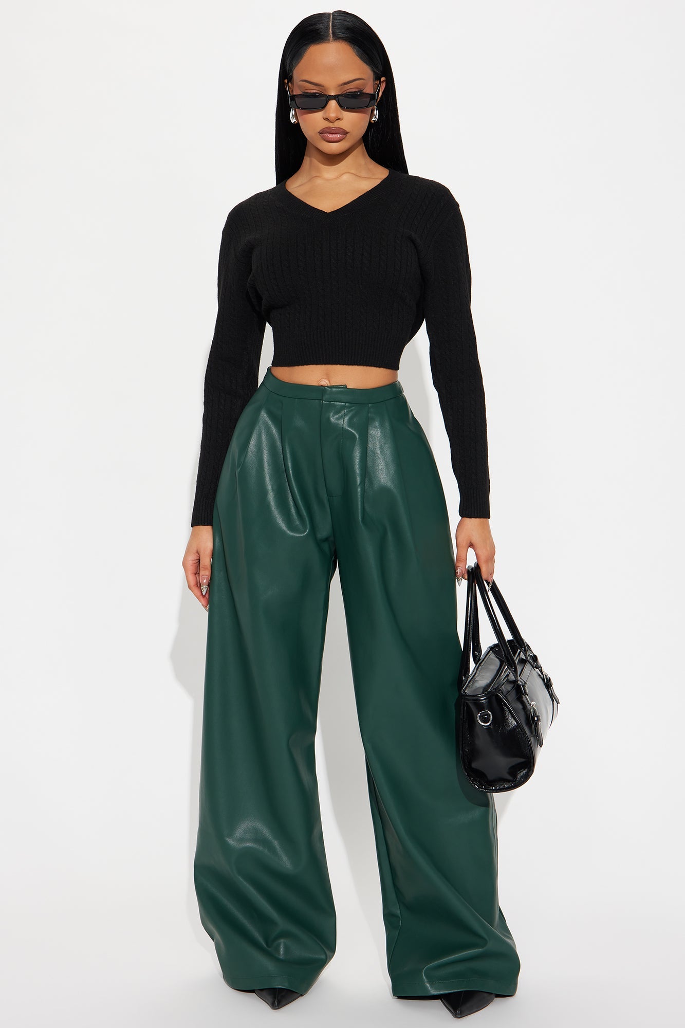 Frosty V Neck Cable Knit Sweater - Black