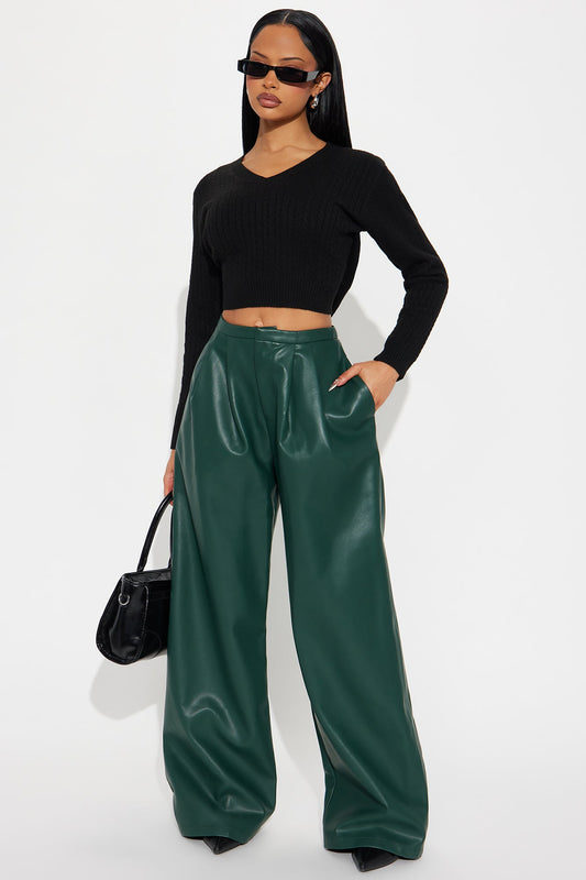 Elyna High Rise Faux Leather Wide Leg Pant 33 - Hunter Green