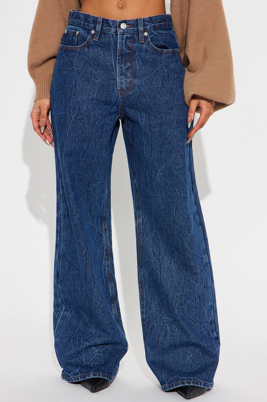Set Me Free High Rise Wide Leg Jeans - Dark Wash