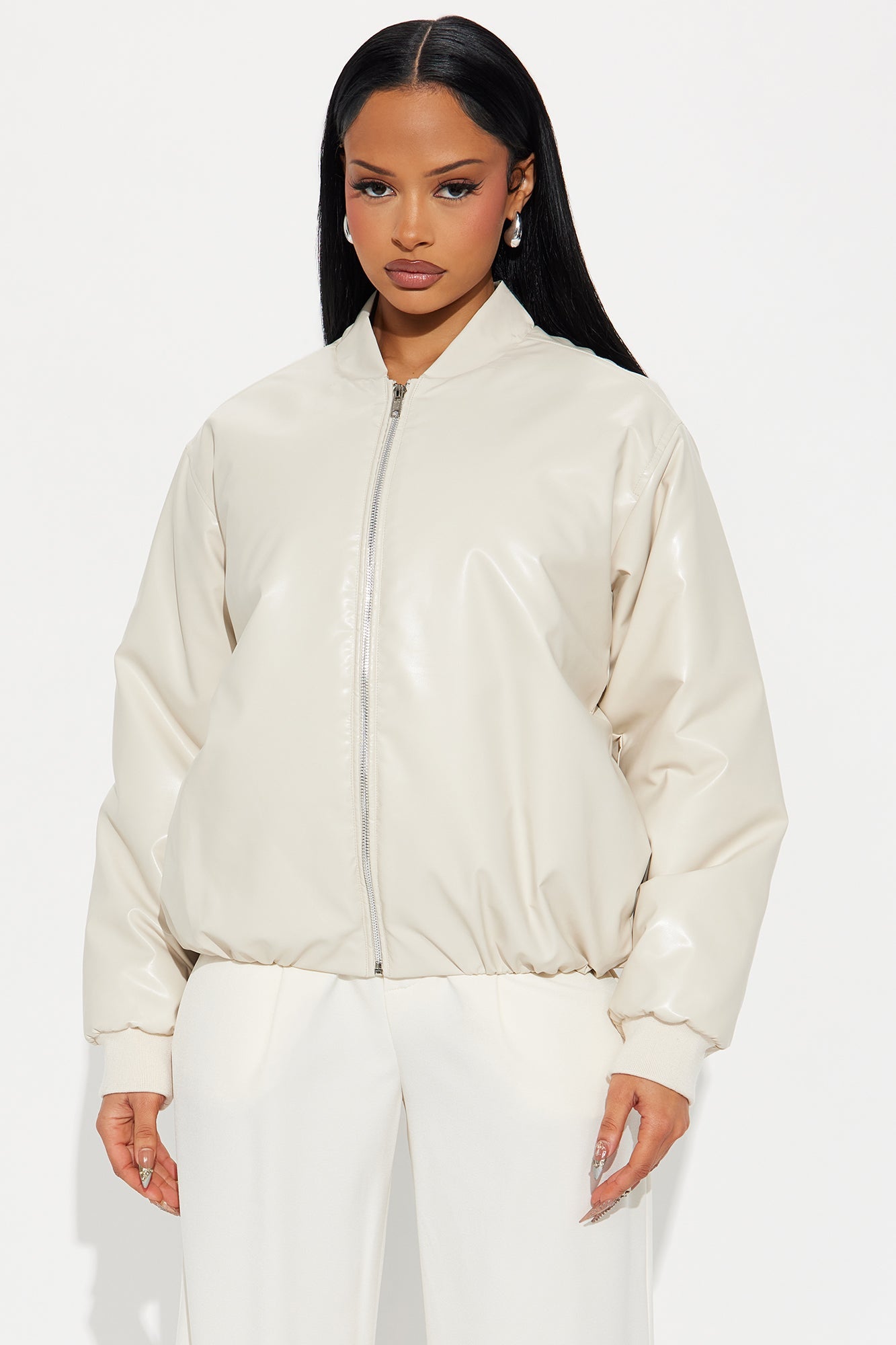 Gwen Faux Leather Puffer - Stone