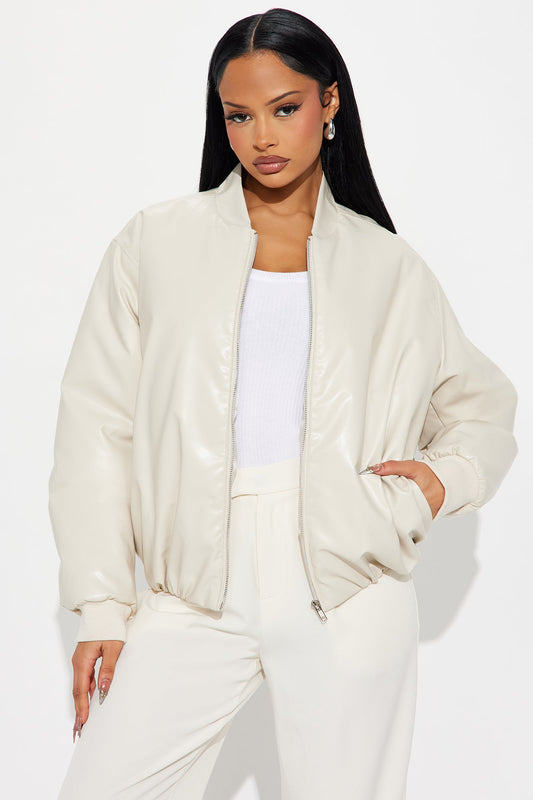 Gwen Faux Leather Puffer - Stone