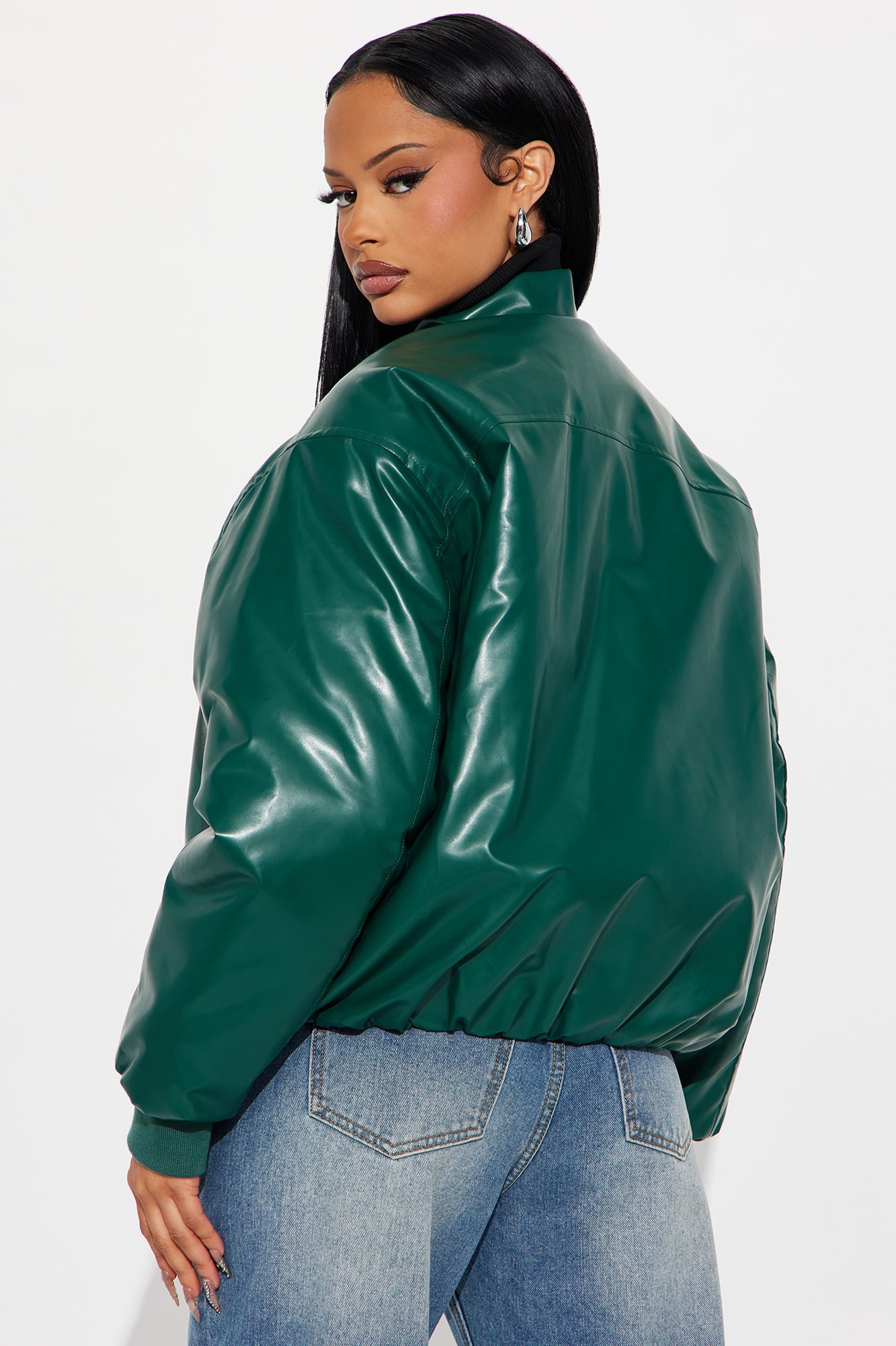 Gwen Faux Leather Puffer - Hunter Green