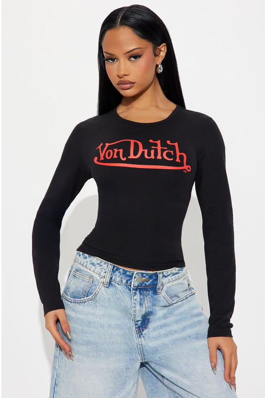 Von Dutch Long Sleeve Crew Neck Baby Tee - Black
