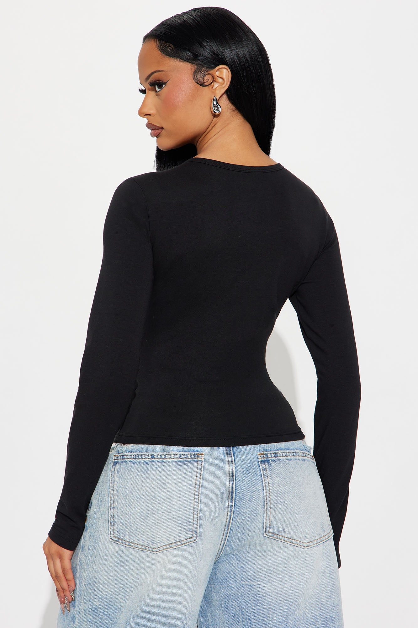 Von Dutch Long Sleeve Crew Neck Baby Tee - Black