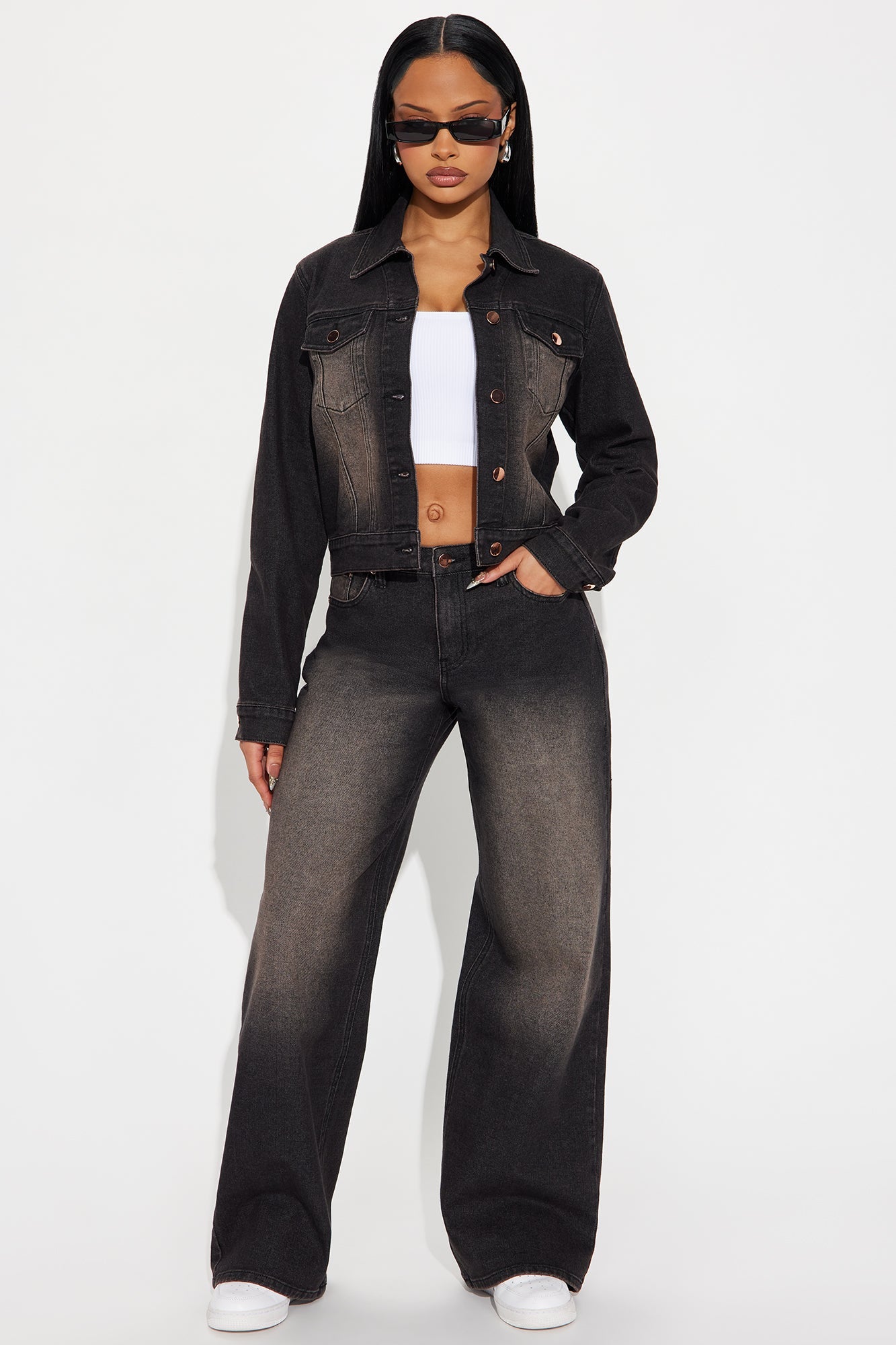 Low Flame Tinted Wide Leg Jean - Black Wash