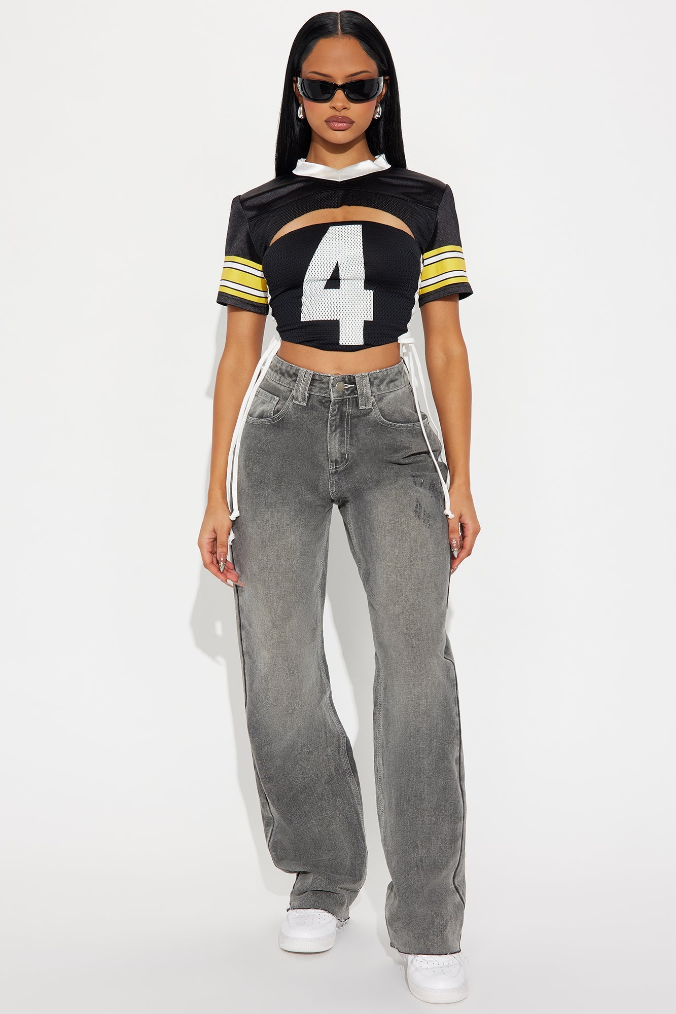 #4 Game Day 2 Piece Cropped Jersey - Black