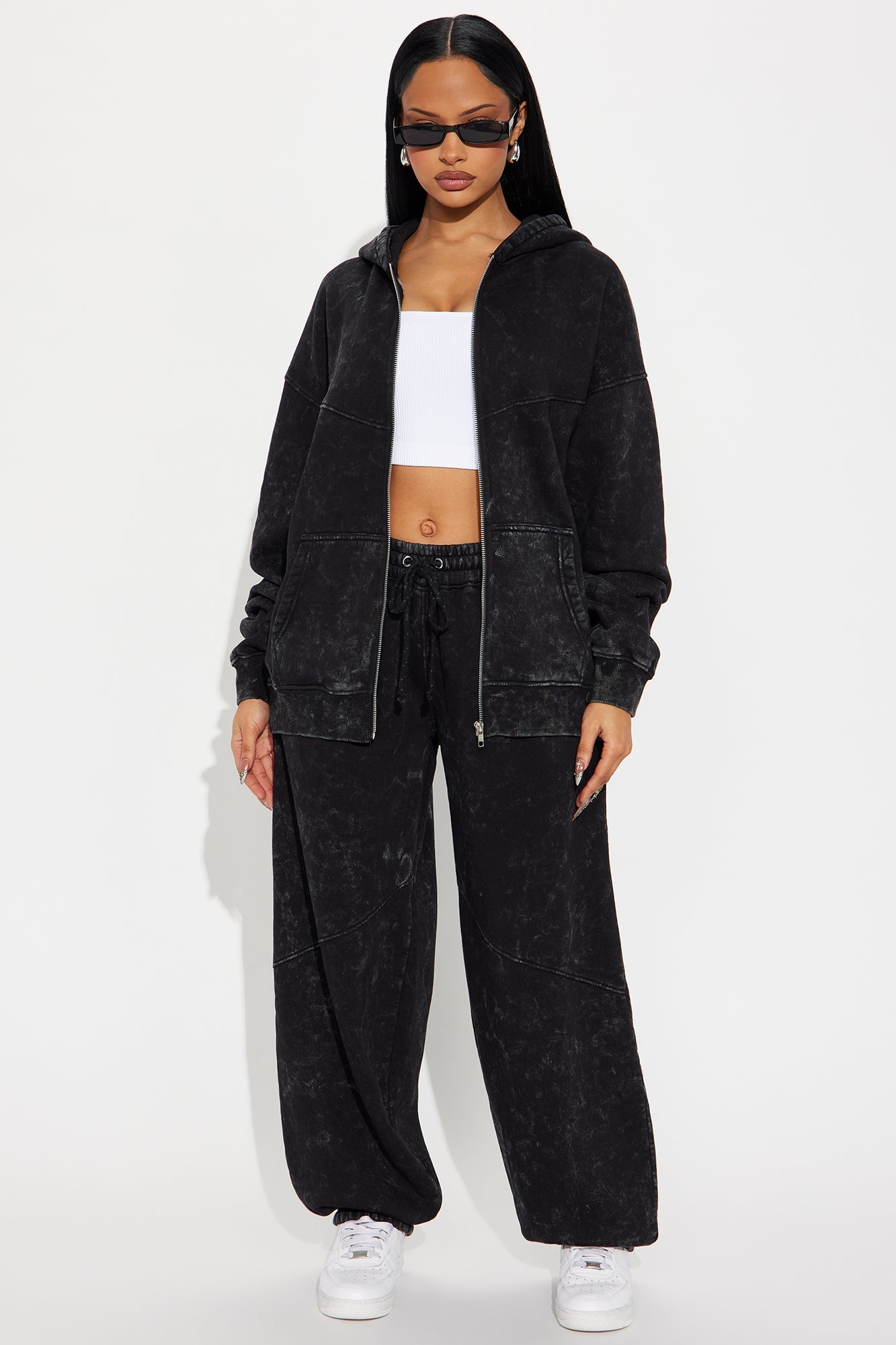 Kathleen Washed Fleece Lounge Zip Up Hoodie - Charcoal