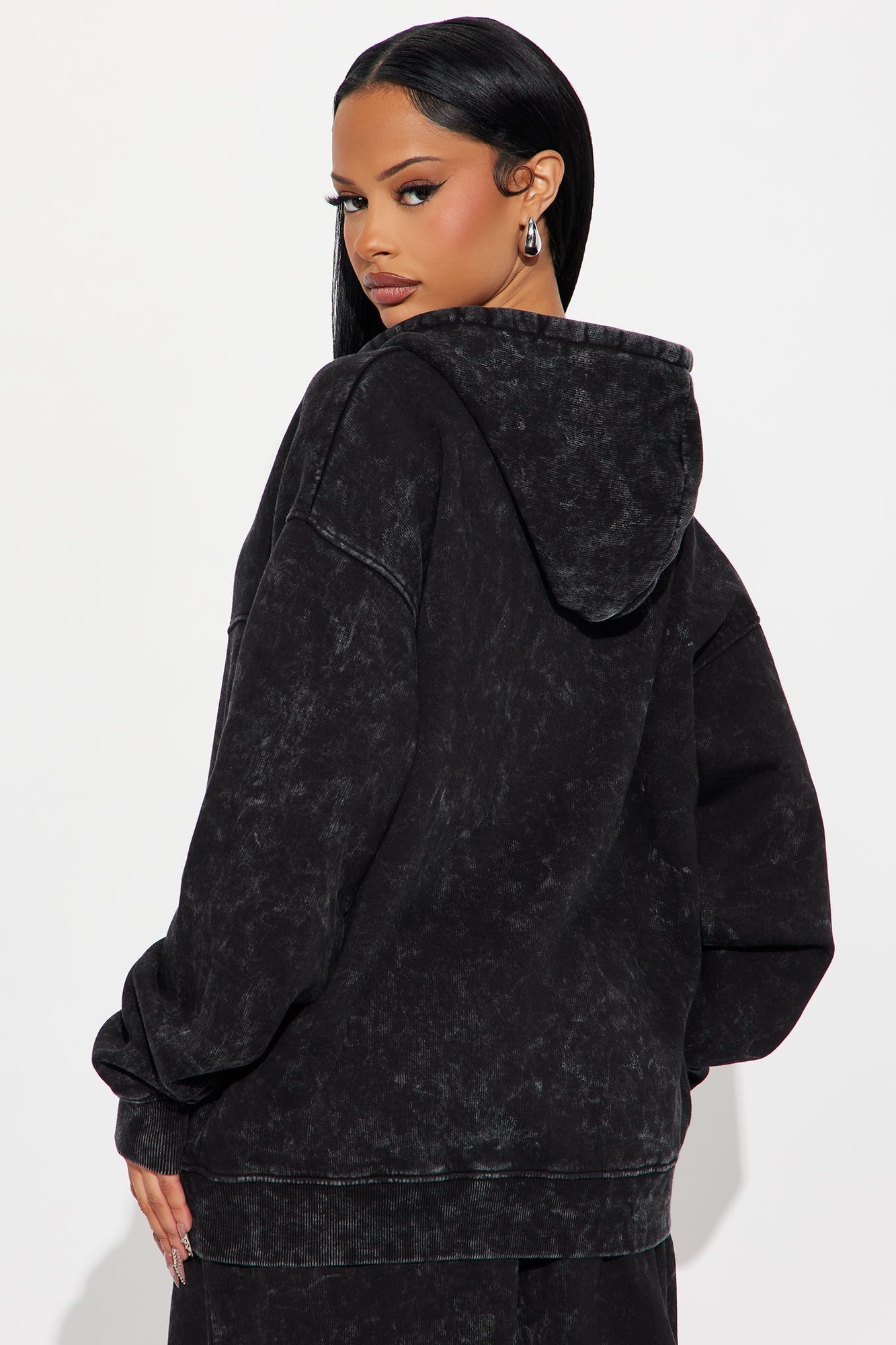 Kathleen Washed Fleece Lounge Zip Up Hoodie - Charcoal