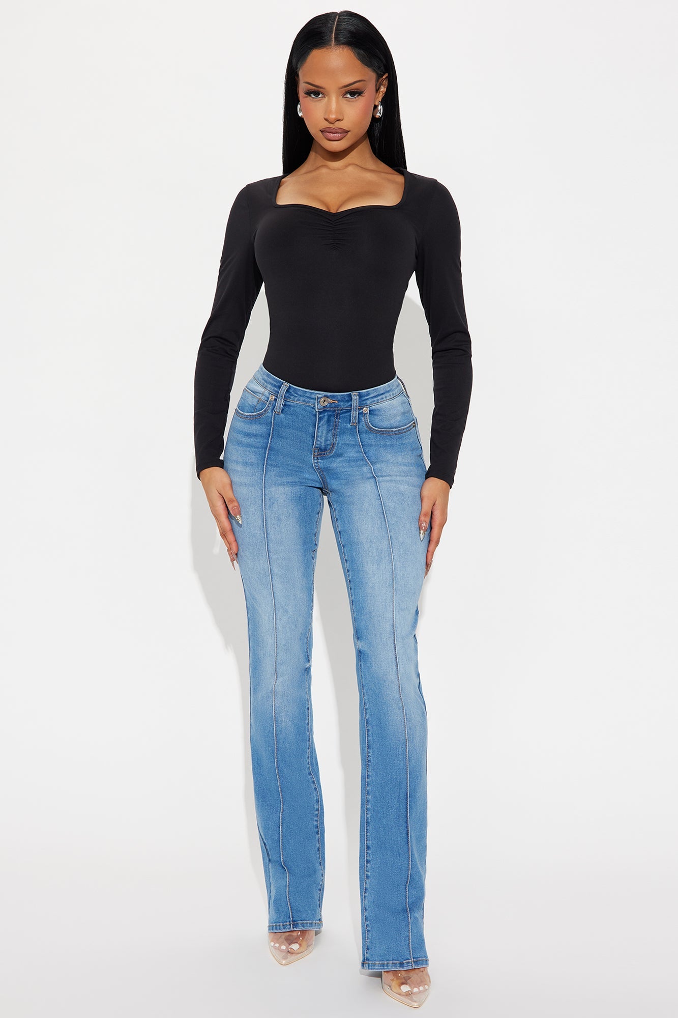 So Sweet Ruched Long Sleeve Basic Top - Black