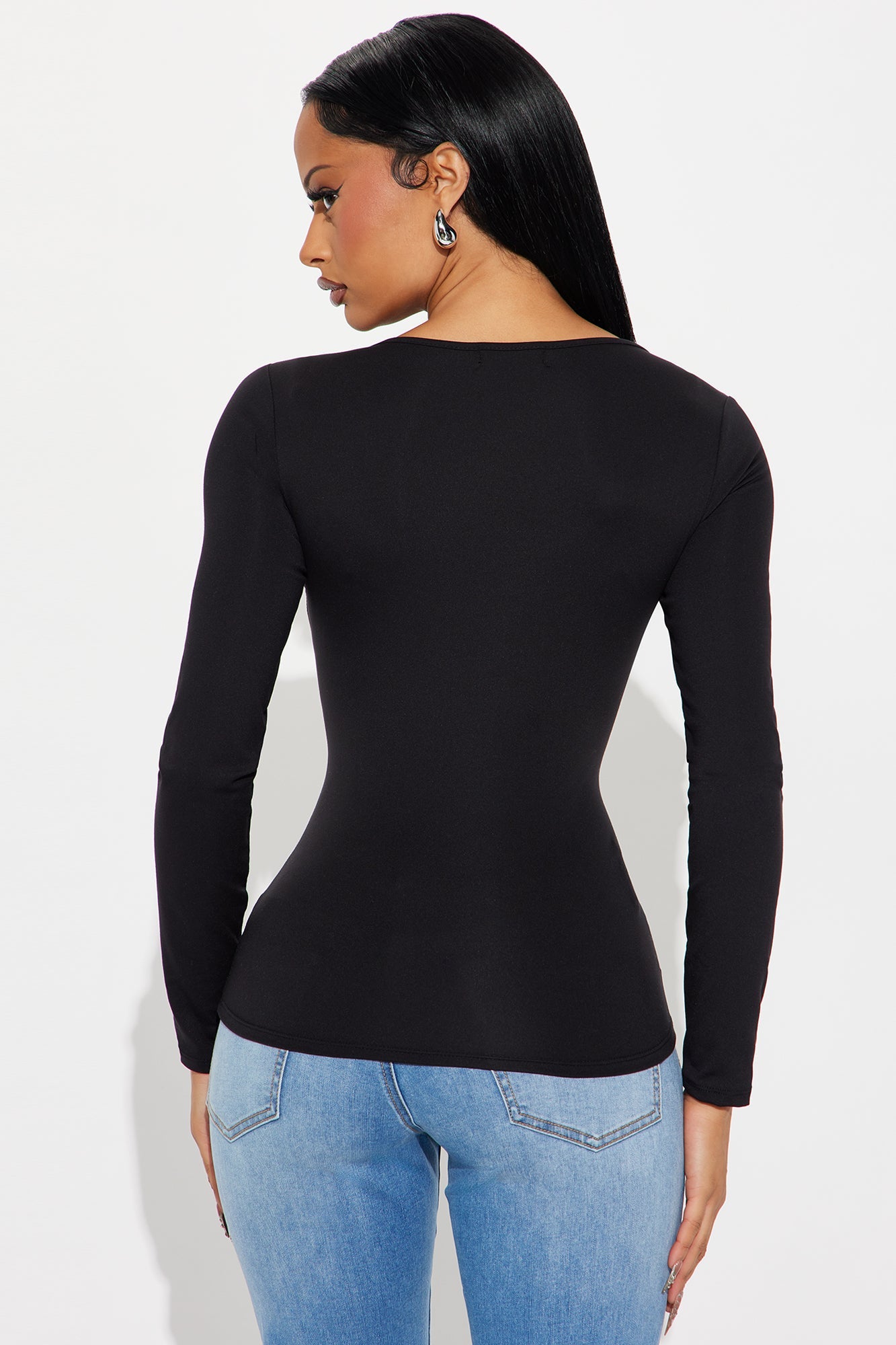 So Sweet Ruched Long Sleeve Basic Top - Black