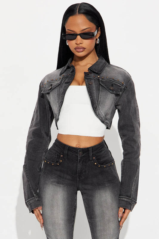 Isabella Embellished Denim Bolero Jacket - Grey/Smoke