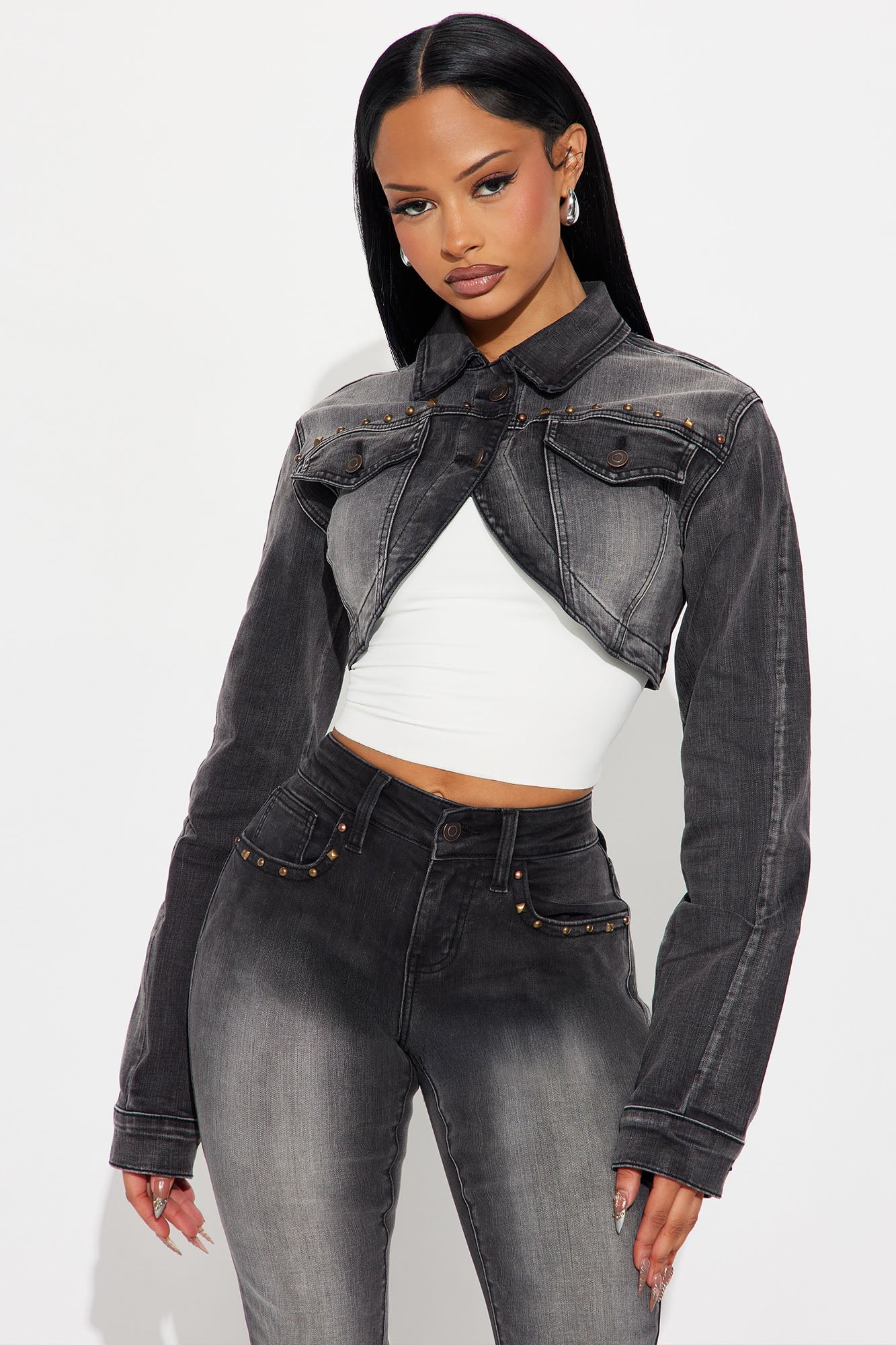 Isabella Embellished Denim Bolero Jacket - Grey/Smoke