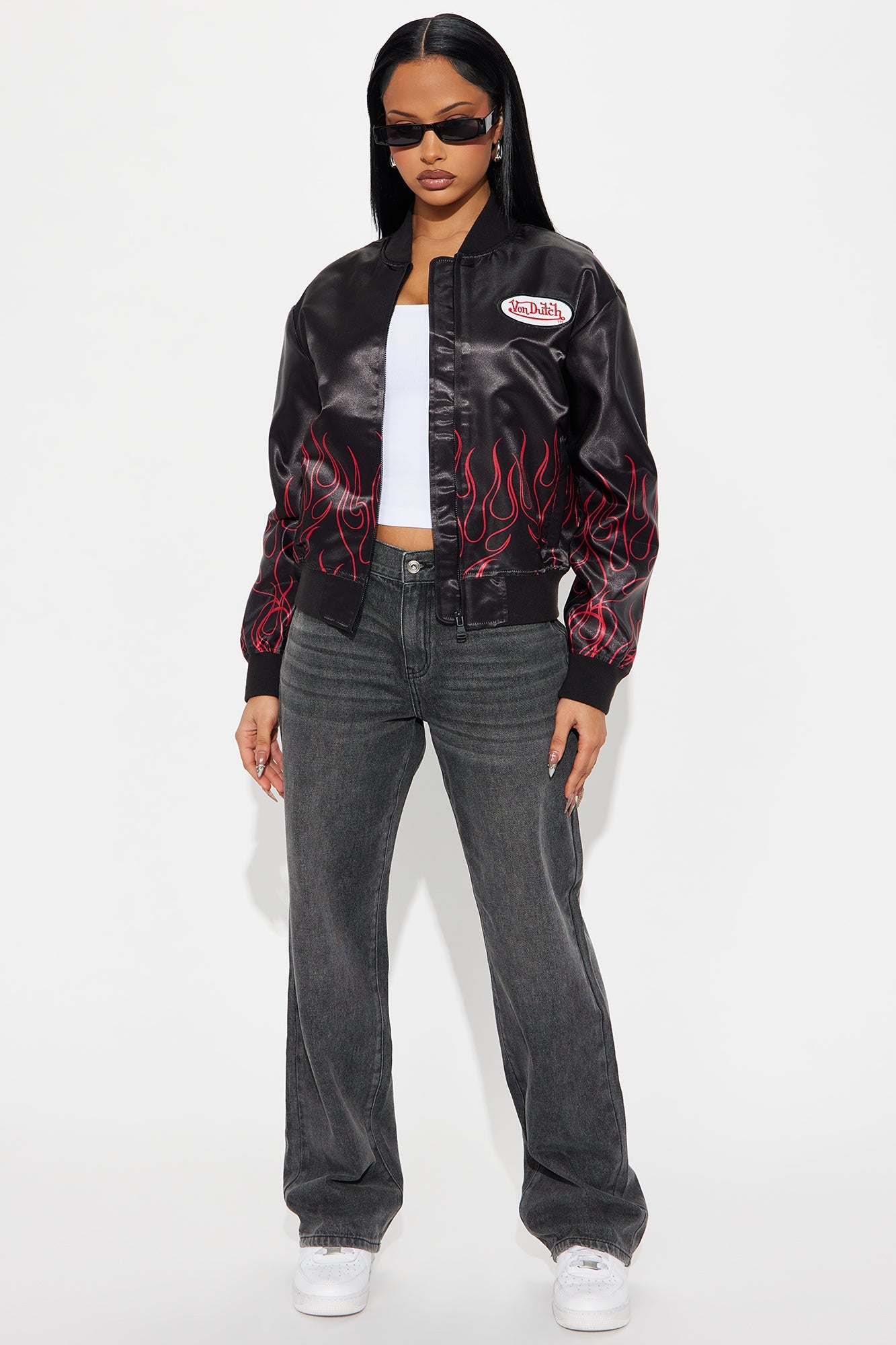 Von Dutch Heat Satin Bomber Jacket - Black
