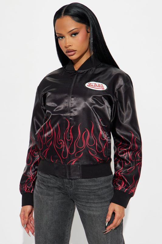 Von Dutch Heat Satin Bomber Jacket - Black