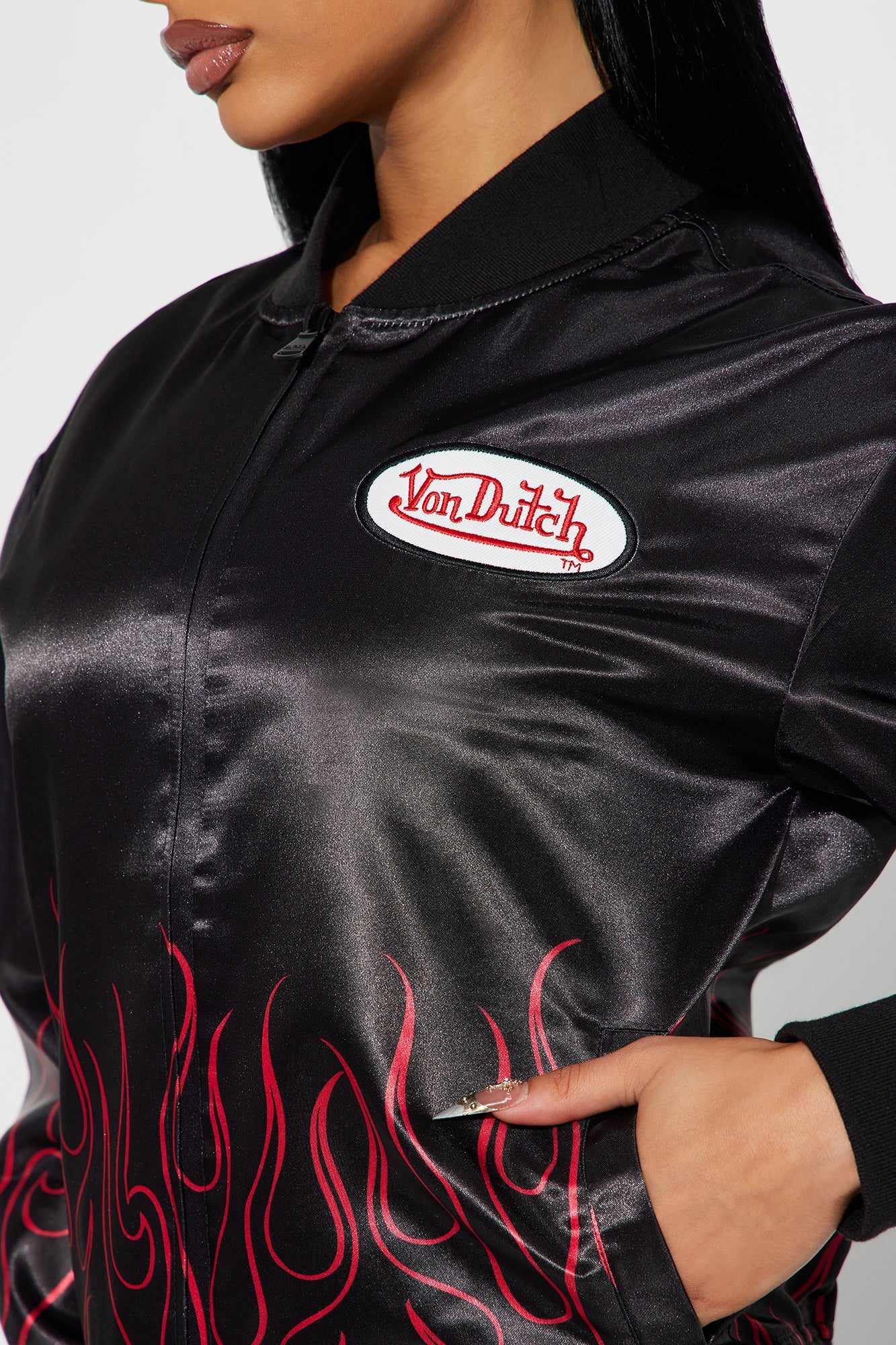 Von Dutch Heat Satin Bomber Jacket - Black