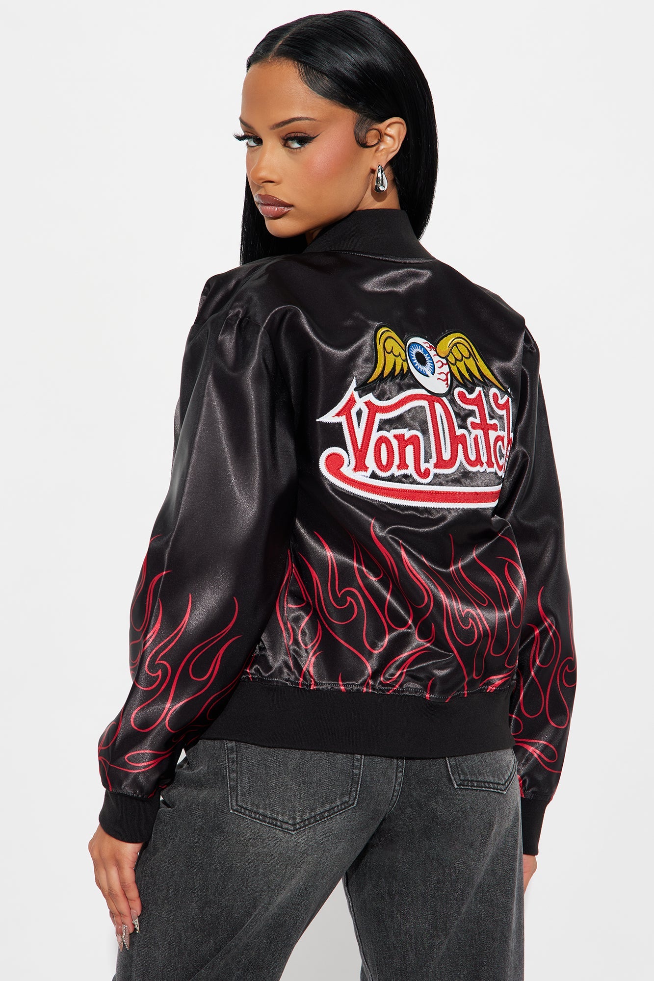 Von Dutch Heat Satin Bomber Jacket - Black