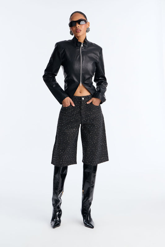 Money Sparkles Denim Jorts - Black