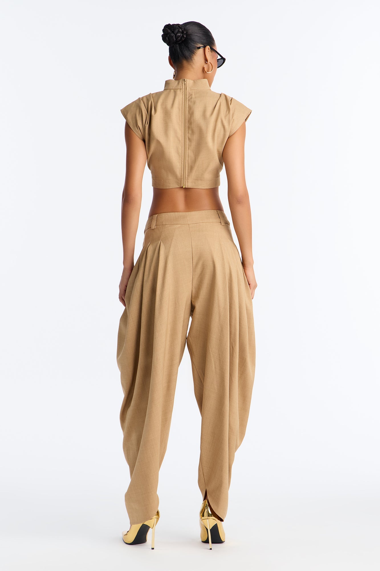 Amelia Pleated Barrel Leg Pant Set - Taupe