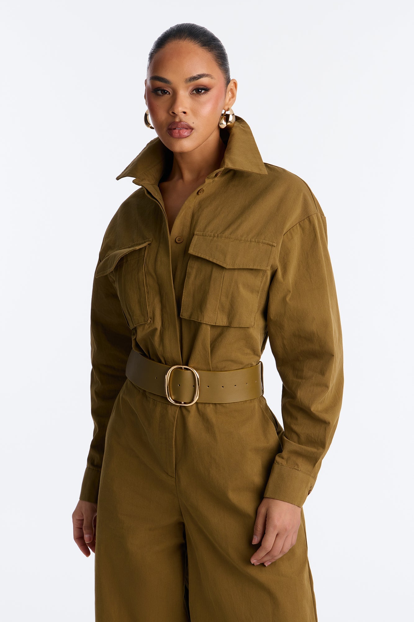 Antionette Belted Wide Leg Jumpsuit - Olive