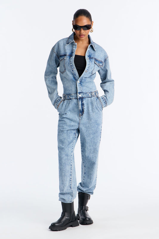 Samara Washed Denim Jumpsuit - Light Wash