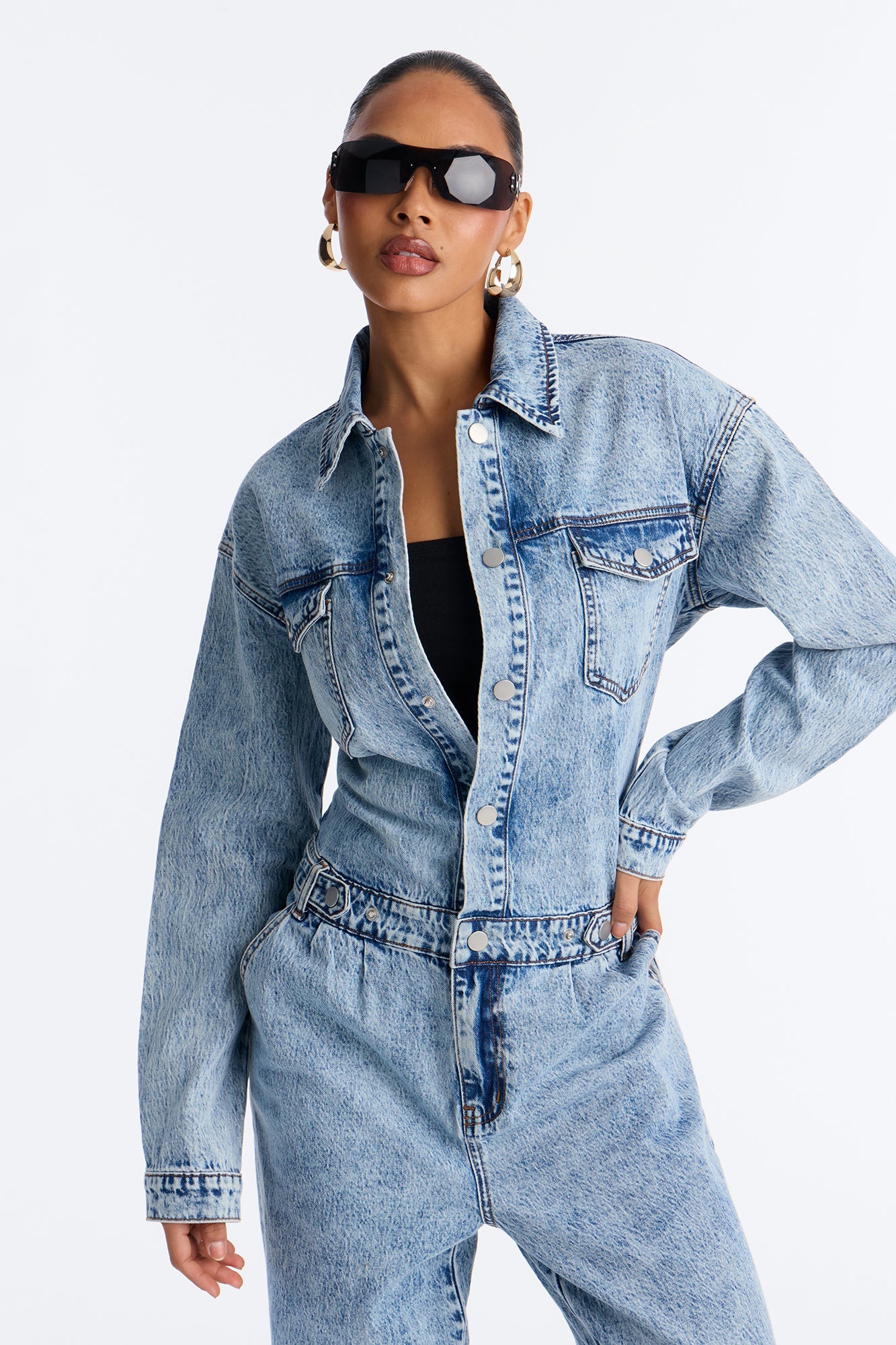 Samara Washed Denim Jumpsuit - Light Wash