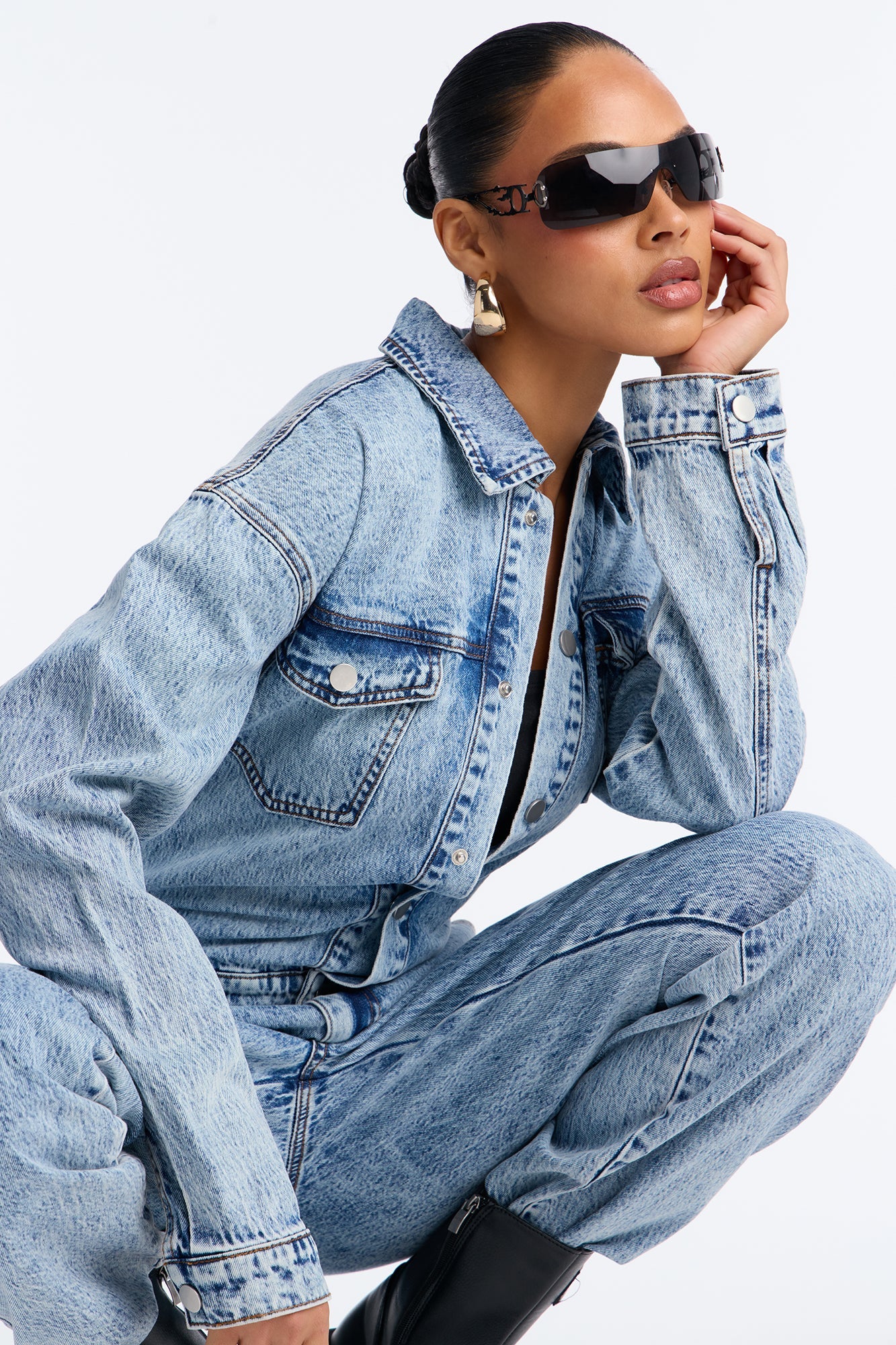 Samara Washed Denim Jumpsuit - Light Wash