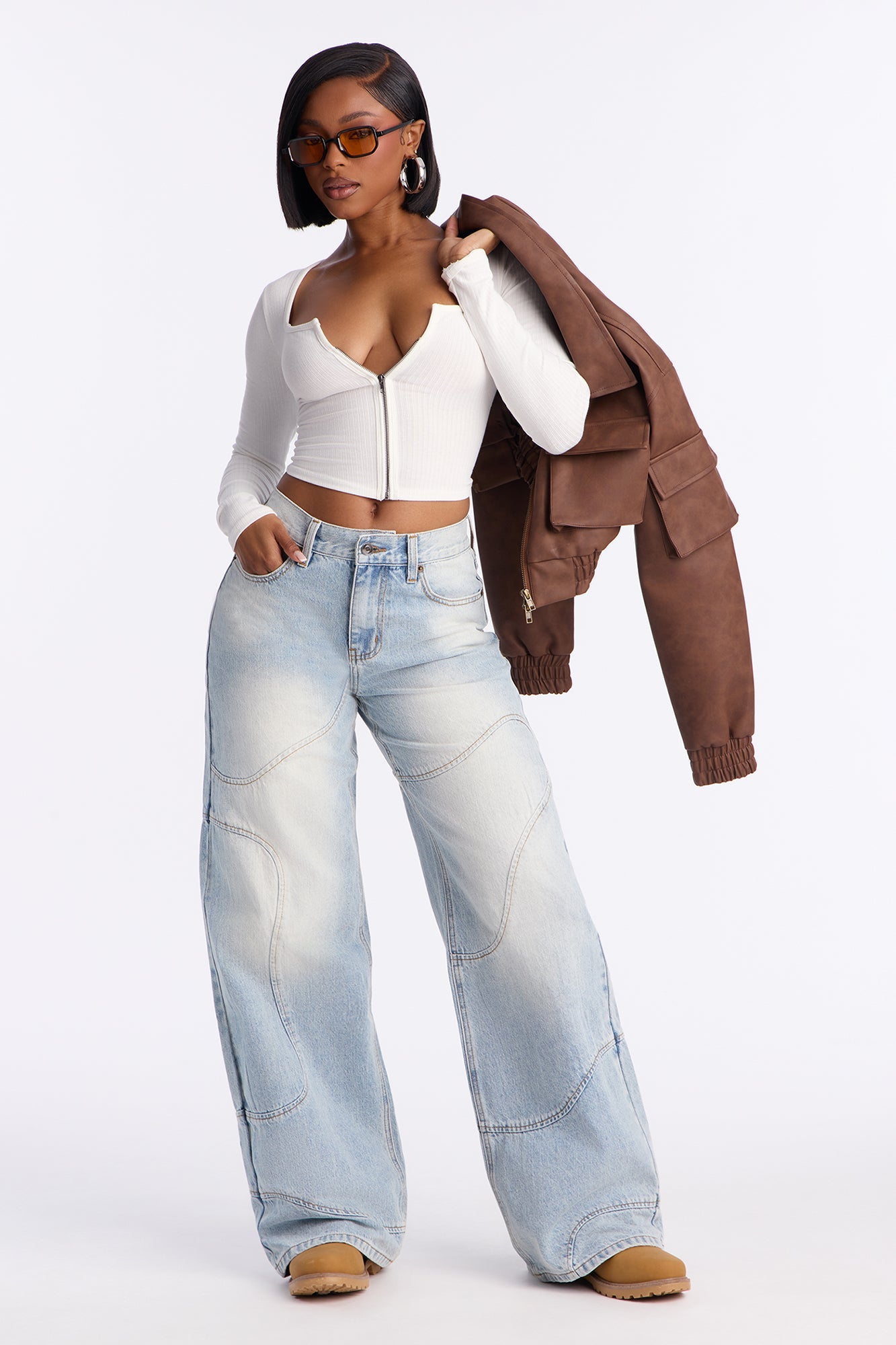 Sierra Seaming Wide Leg Jeans - Light Wash