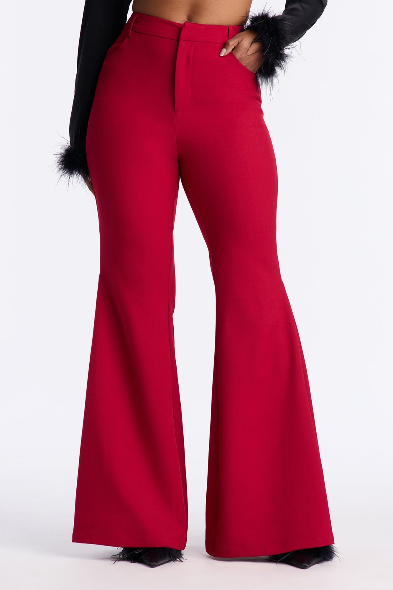 Janet Crepe Flare Trousers 33″ - Red