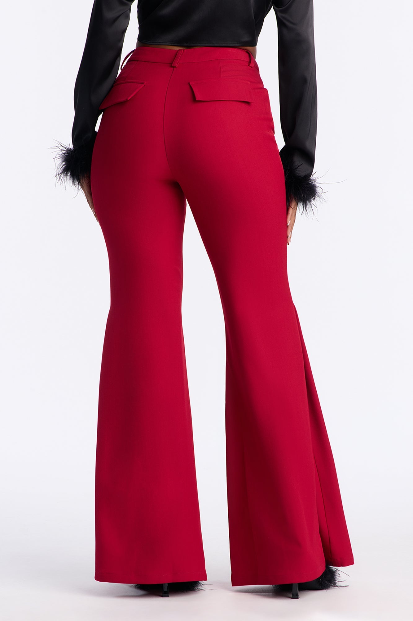 Janet Crepe Flare Trousers 33″ - Red