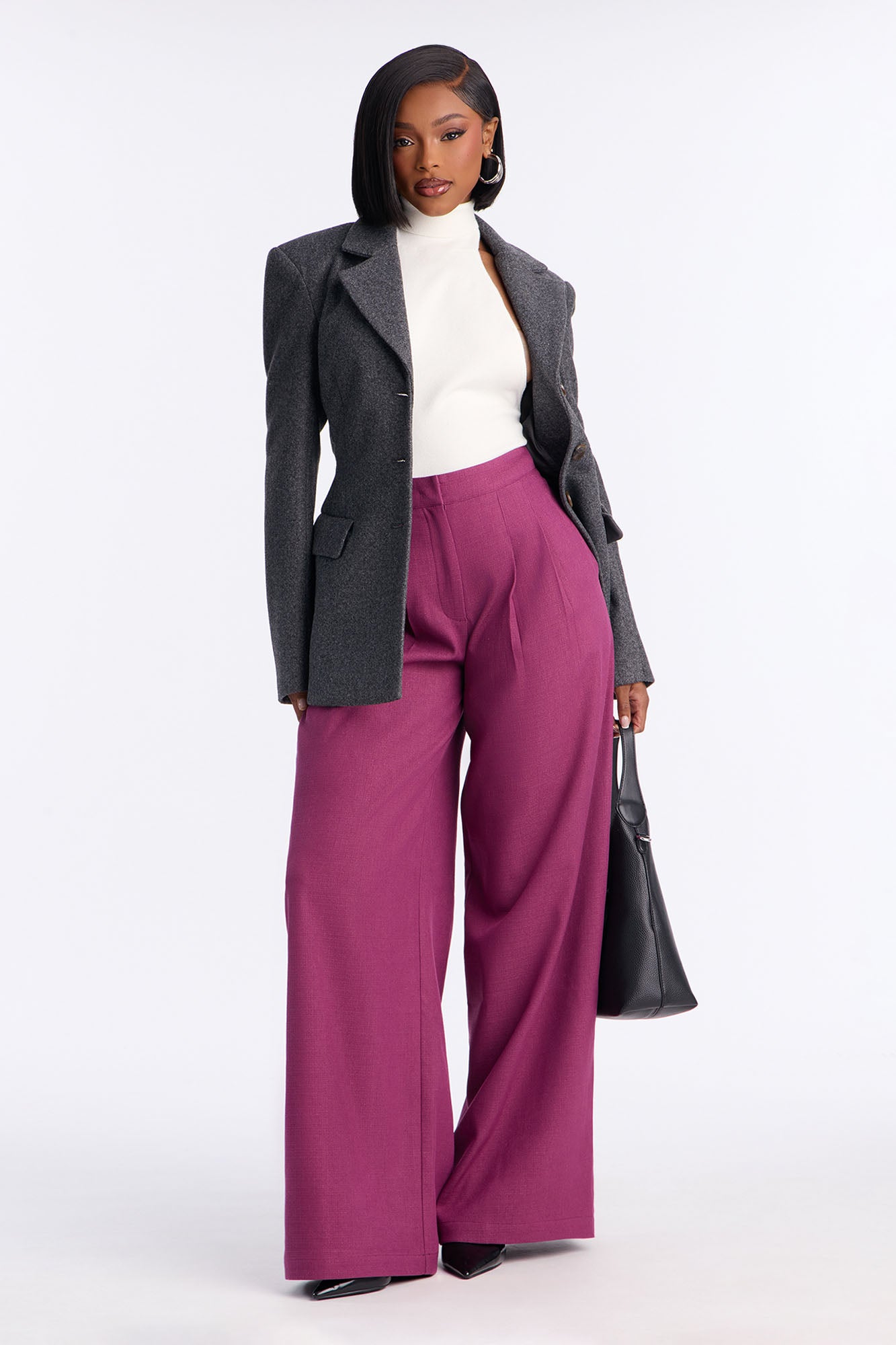 Crystal Textured Wide Leg Pant 33 - Raspberry