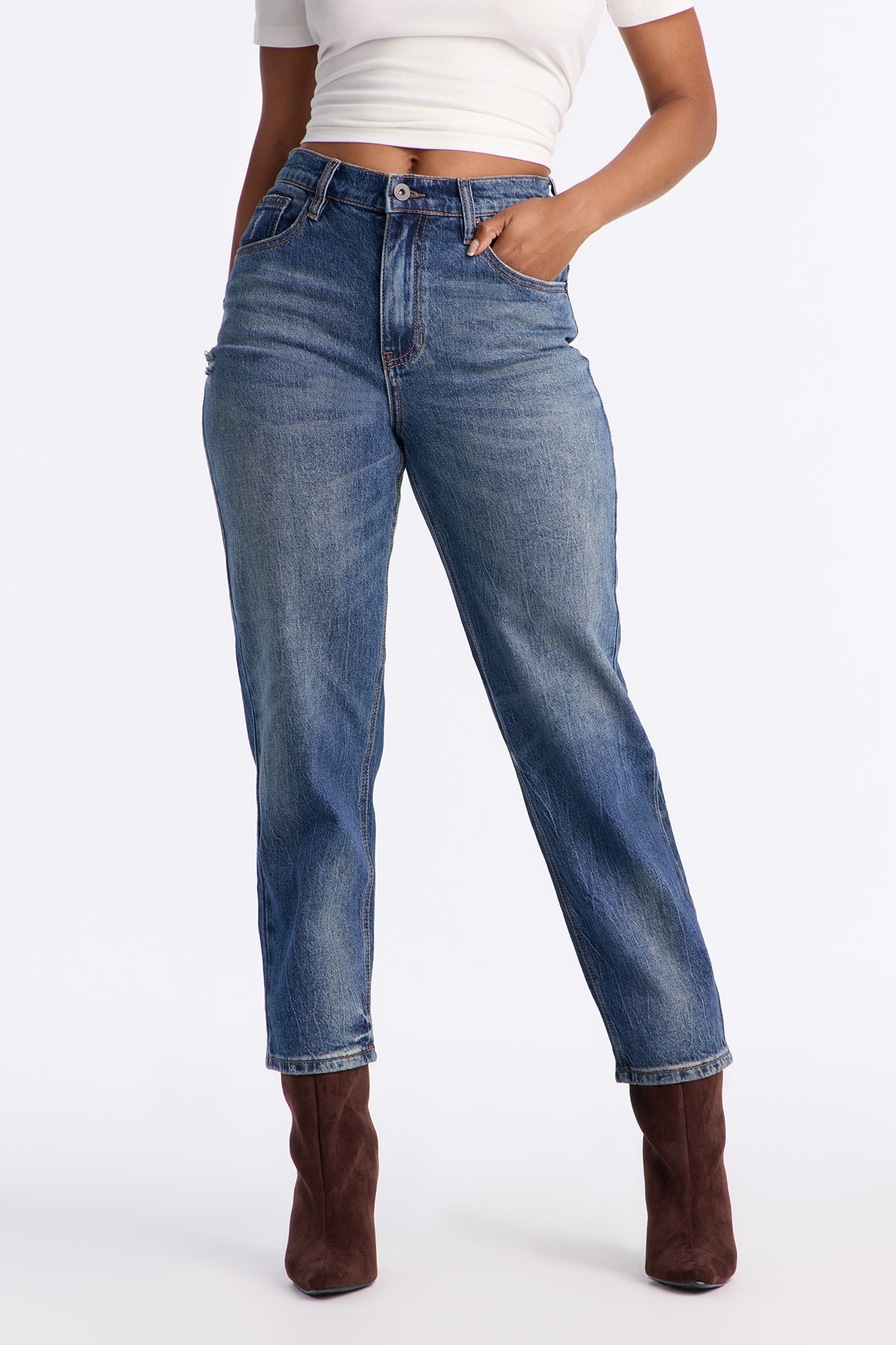 Classic Ankle Straight Leg Jeans - Dark Wash