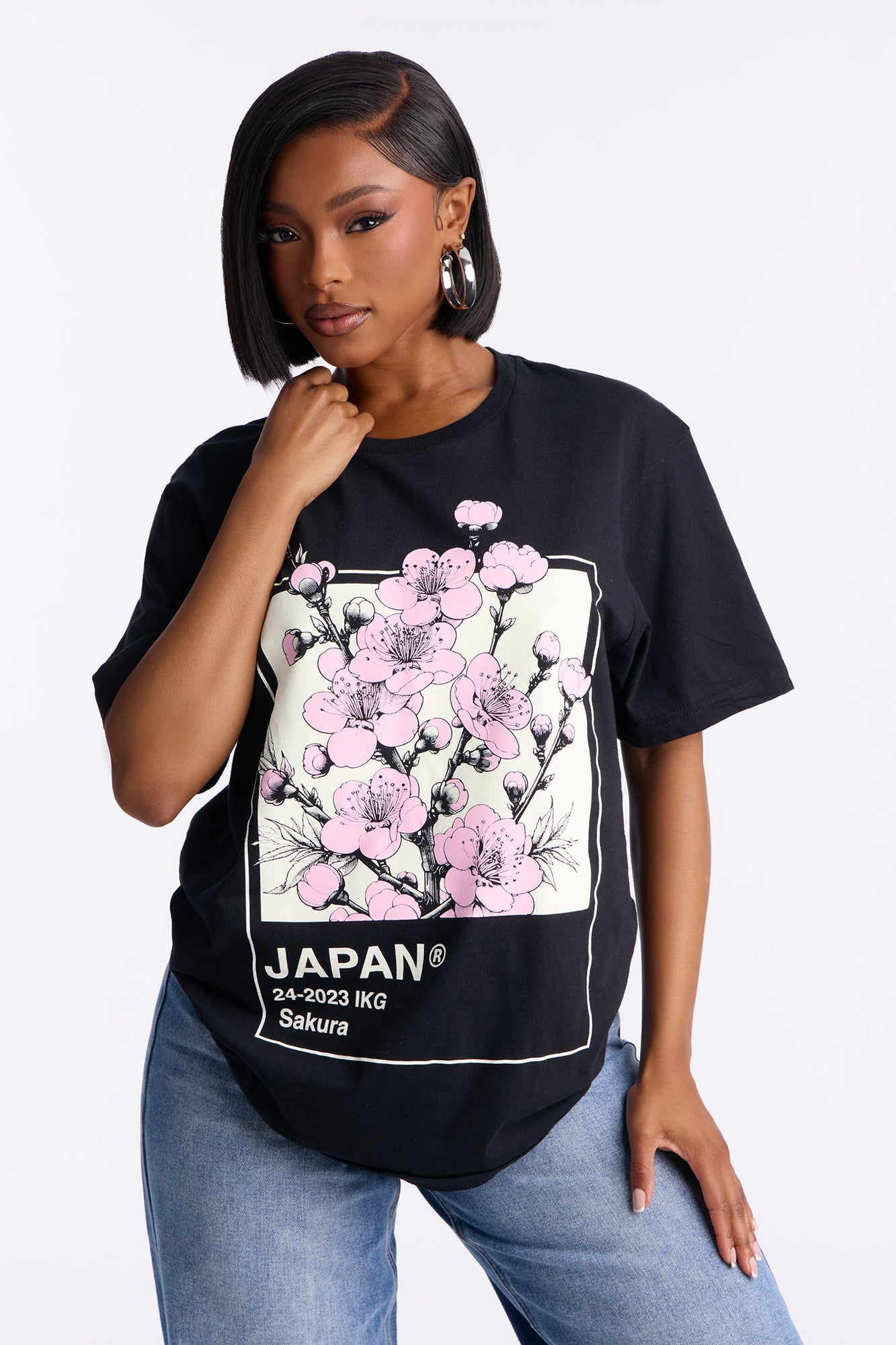 Japan Cherry Blossom Oversize Tshirt - Black