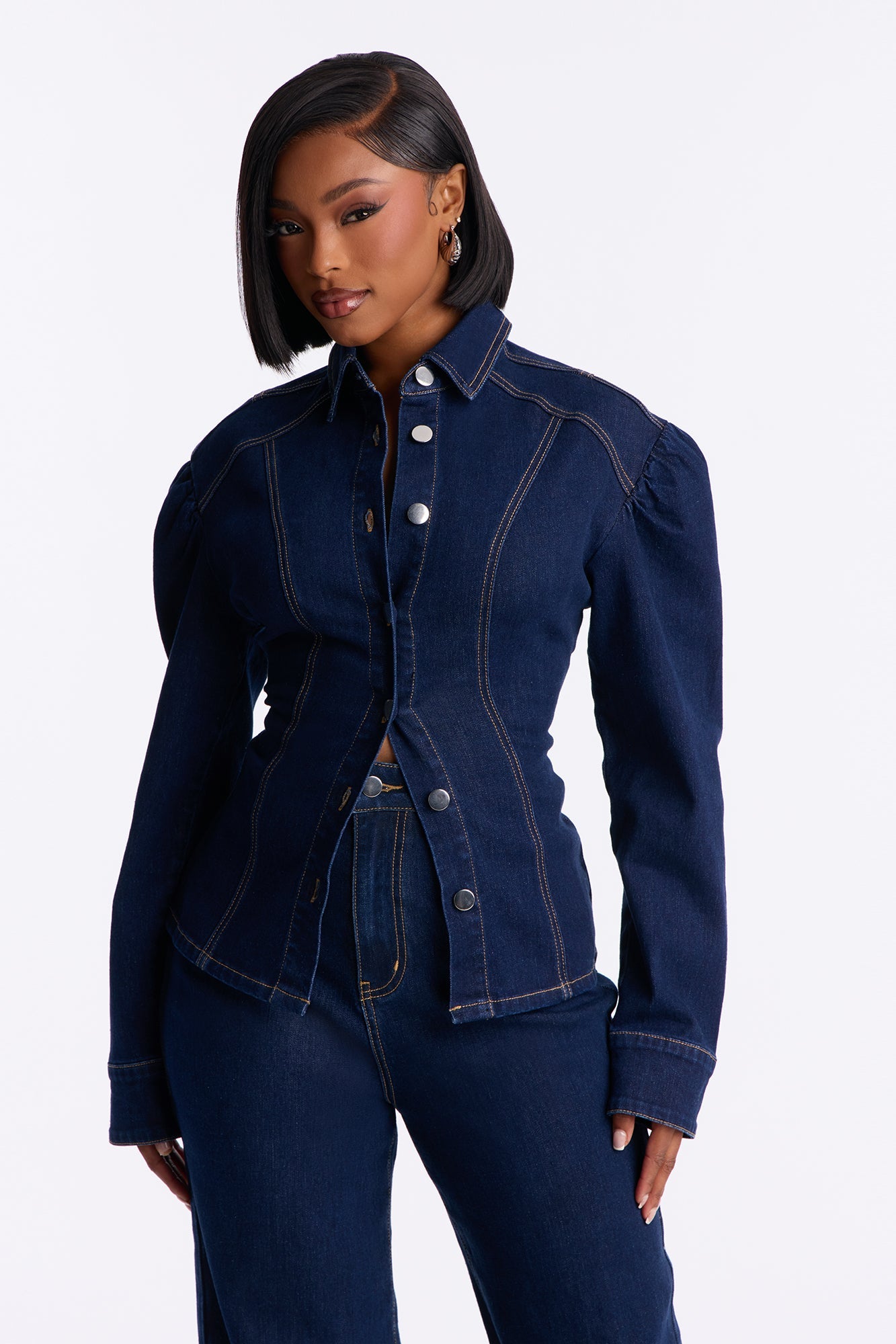 Bold Moves Denim Wide Leg Pant Set - Dark Wash