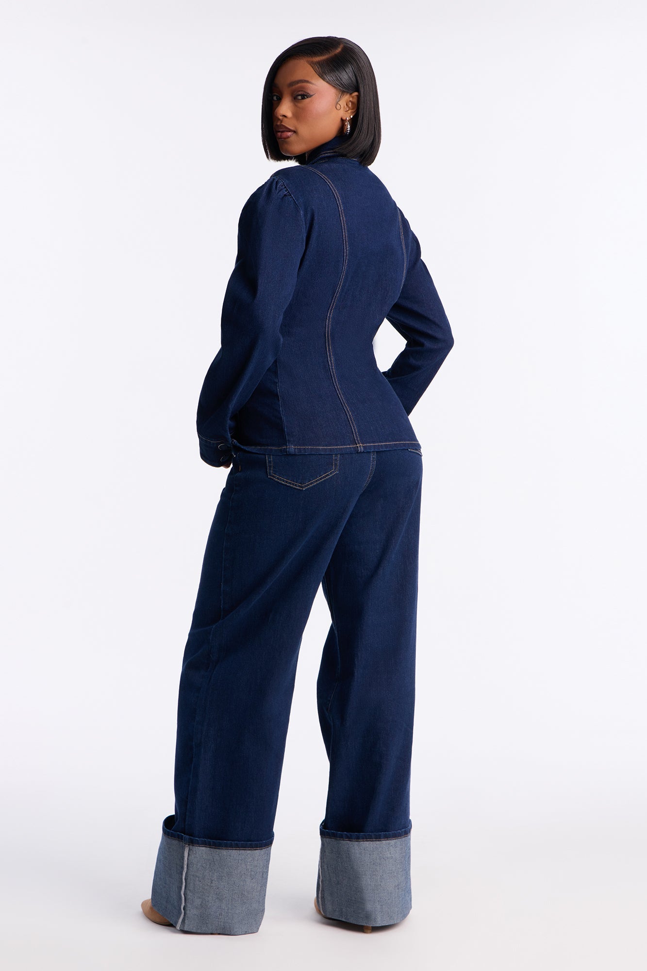 Bold Moves Denim Wide Leg Pant Set - Dark Wash